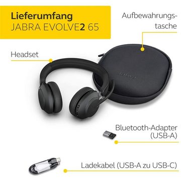 Jabra Evolve2 65 Wireless-Headset (Bluetooth, Microsoft Teams Stereo Kopfhörer USB-A Adapter schwarz)