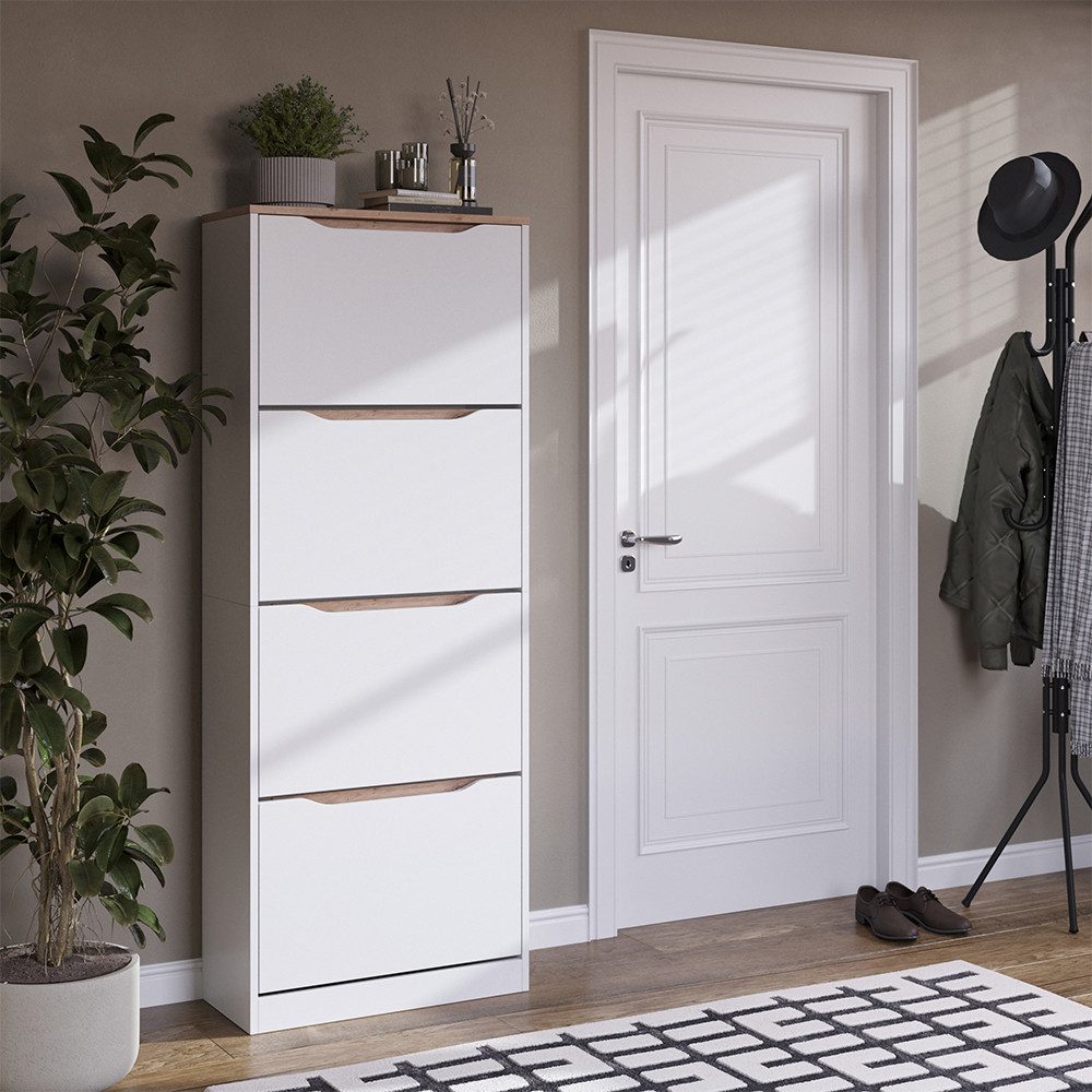 Vicco Schuhkipper Ruben, Weiß/Artisan-Eiche, 60.2 x 157.2 cm mit 4 Kippfächern