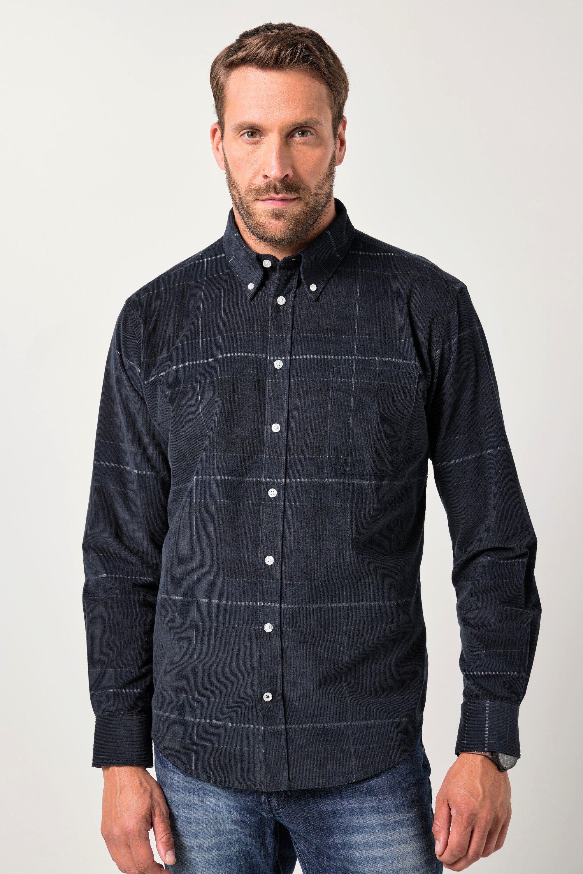 JP1880 Businesshemd JP 1880 Cord-Karohemd Langarm Buttondown-Kragen günstig online kaufen