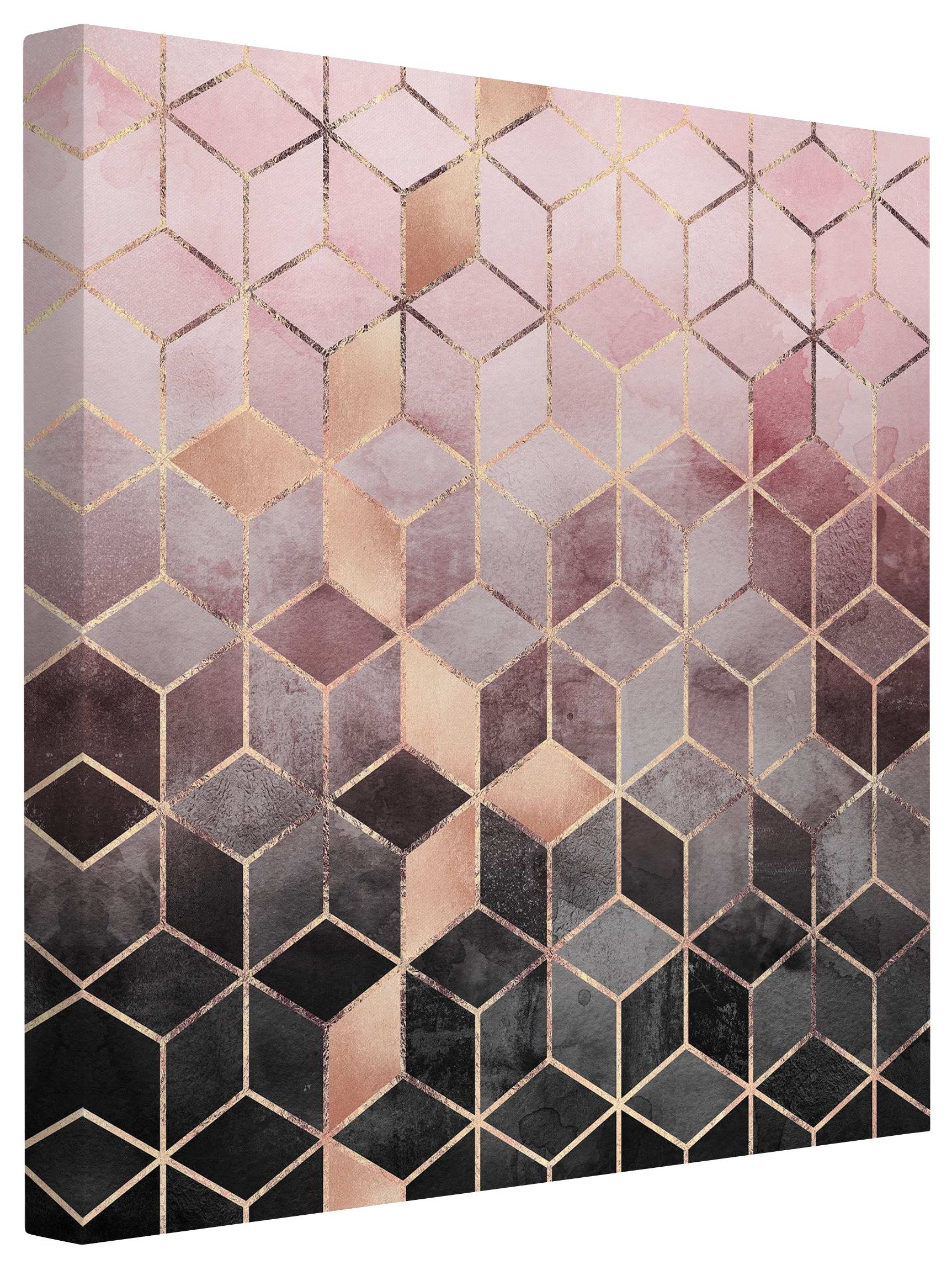 Bilderdepot24 Leinwandbild Kunstdruck Rosa Grau goldene Geometrie rosa Bild auf Leinwand XXL, Wohnzimmer Schlafzimmer Küche Flur Wandbild Kunstkopie Wanddeko Druck