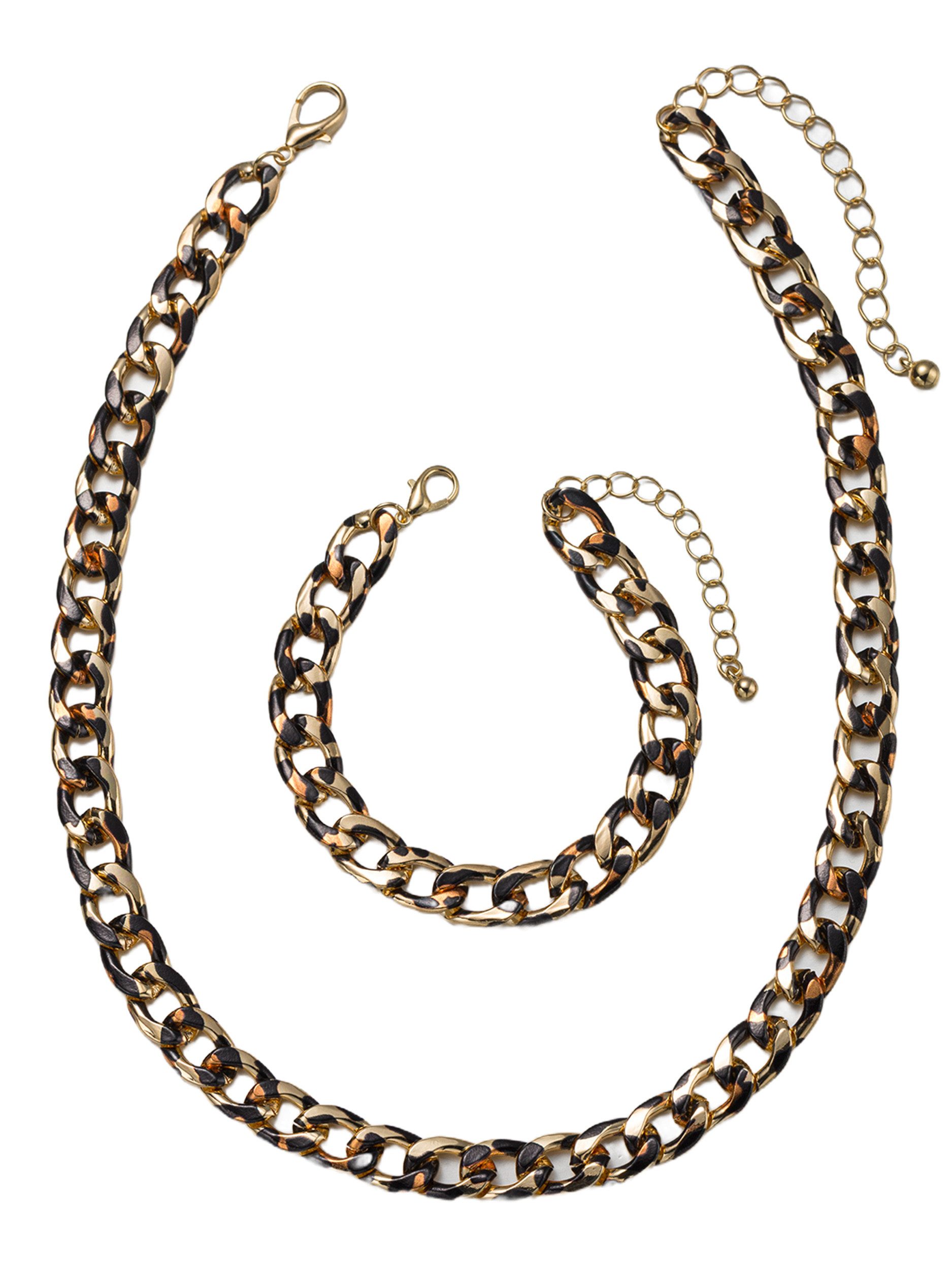 Aniston JEWELRY & WATCHES Ketten und Armband Set Multipack Schmuck Geschenk Kupfer Armkette Halskette Animalprint (Set, 2-tlg)