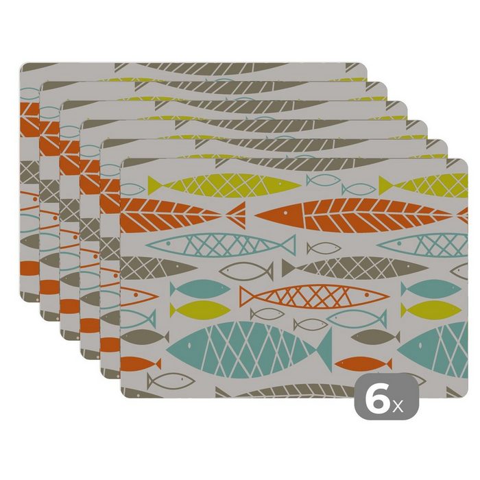 Platzset Fisch - 50er Jahre - Muster MuchoWow (6-St) Platzset Platzdecken Platzmatte Tischmatten Schmutzabweisend