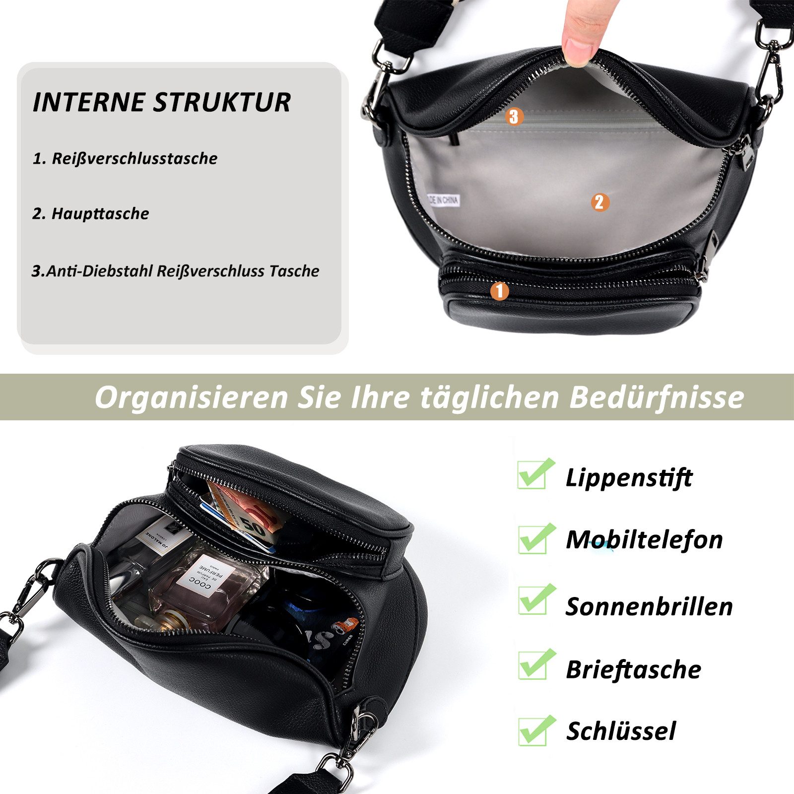 TAN.TOMI Bauchtasche Damen Bauchtasche,Umhängetasche Damen Klein Crossbody Bag Bauchtasche, als Schultertasche tragbar mit Verstellbare Schultergurte – Bild 5 von 5