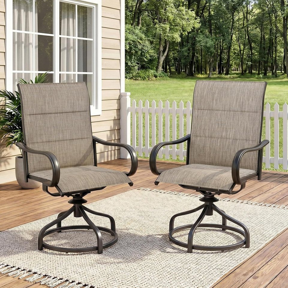 TLGREEN Gartenstuhl hochlehner 2er Set,360° drehbar, Drehstühle Wetterfeste, (Gesteppte Rückenlehne & Sitzfläche, bis 150 kg belastbar, 2 St), Für