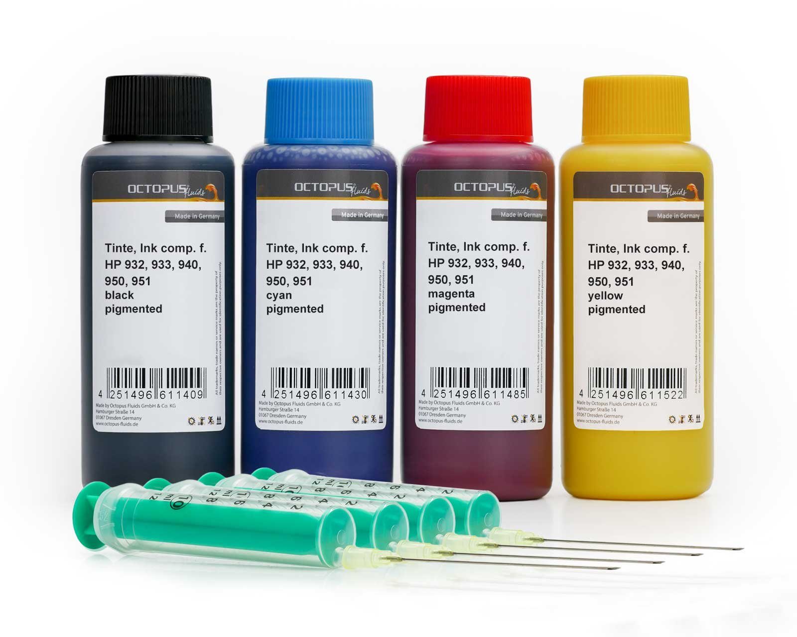 OCTOPUS Fluids Druckertinten Set für HP 932, 933, 940, 950, 951, vier Farben Nachfülltinte (für HP, 4x 100 ml)