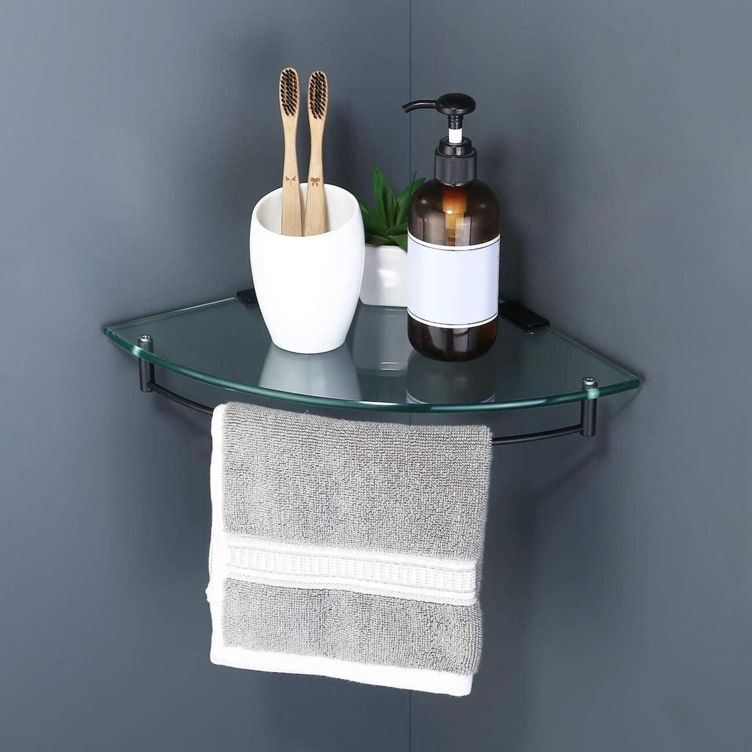 LuxusKollektion Duschregal Duschregal Glas Wandregal Edelstahl SUS304 7mm Ecke 1 Schwarz