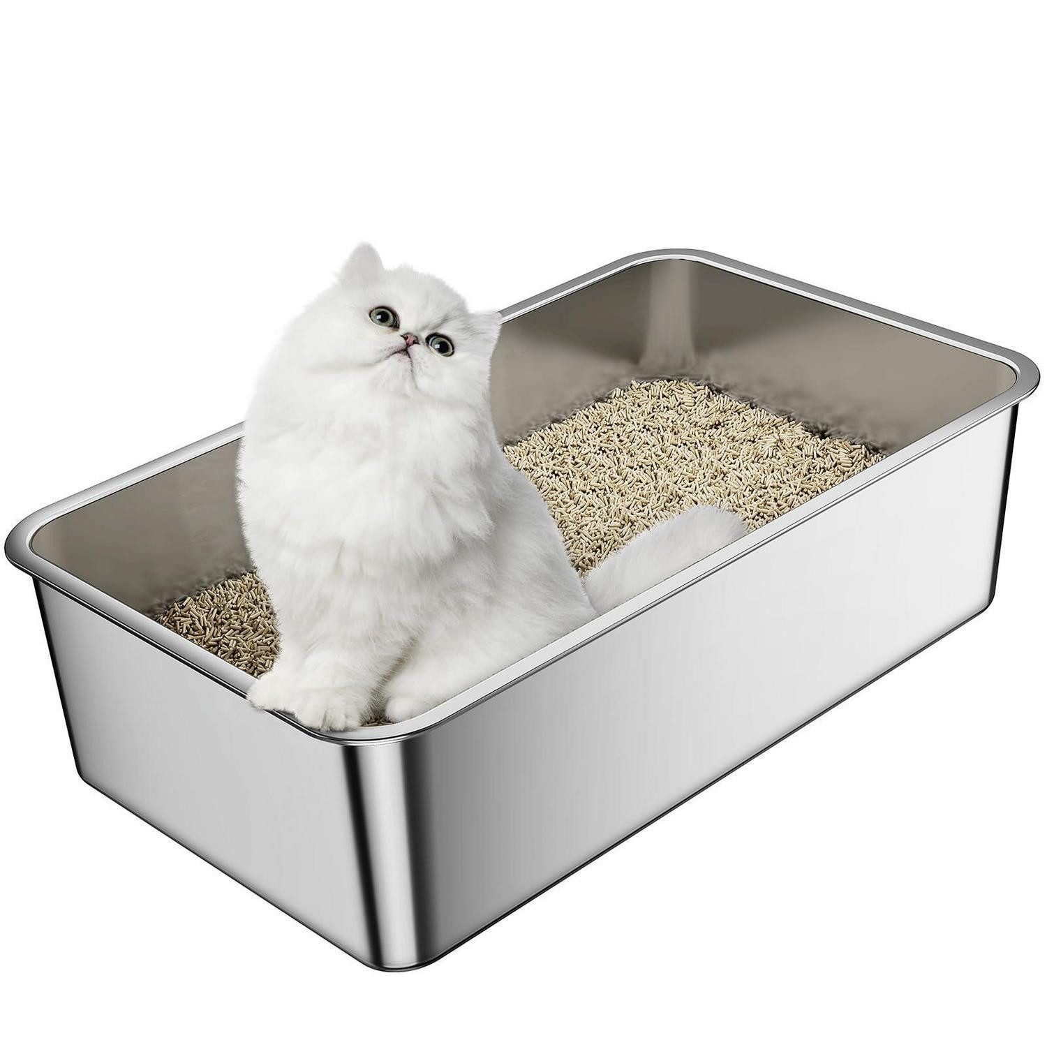 LuxusKollektion Katzentoilette Katzenklo Edelstahl 50x35x15cm hohe Seite