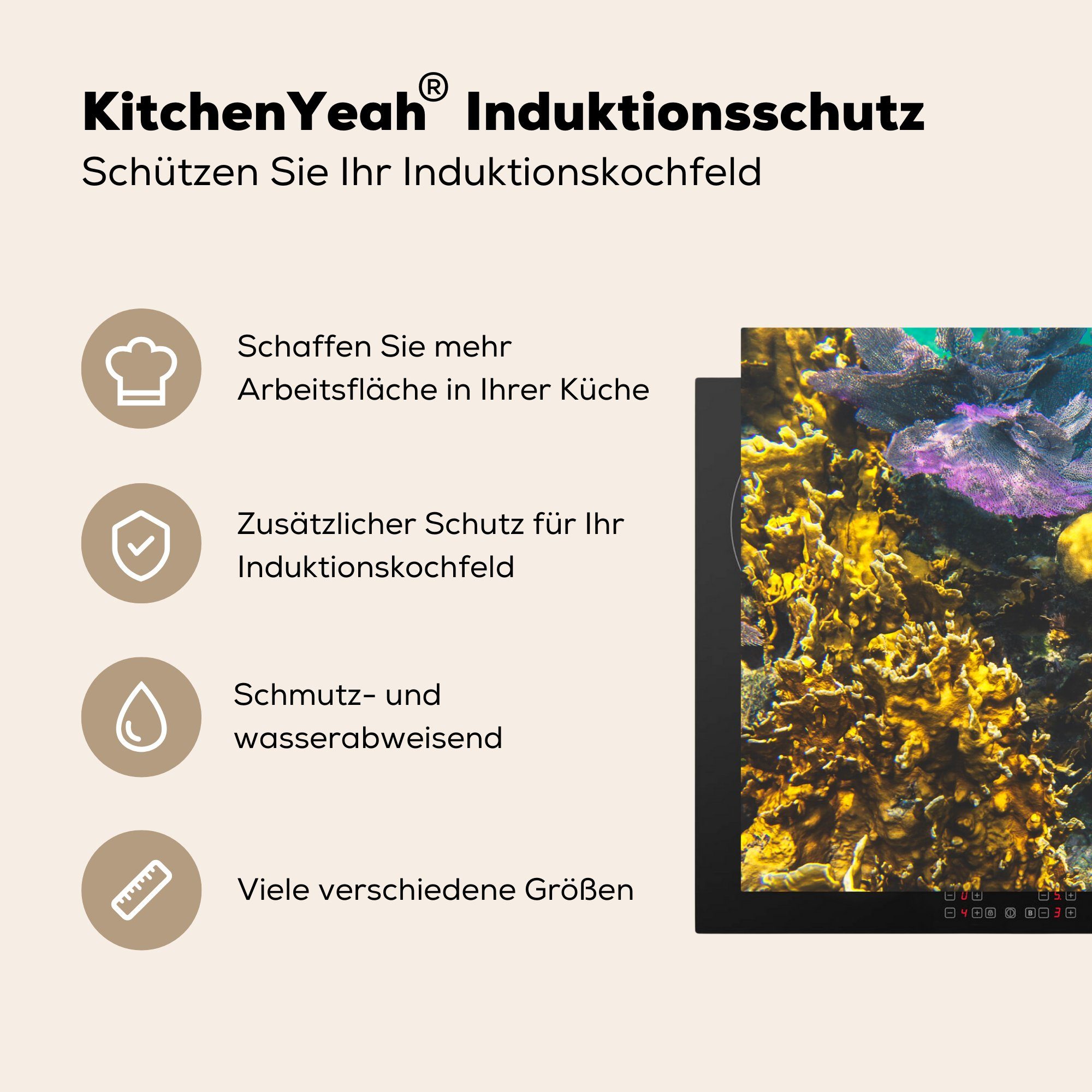 (1 81x52 Reef, Vinyl, im tlg), küche, MuchoWow cm, Wasser Farben von Glover's für die Herdblende-/Abdeckplatte Induktionskochfeld Ceranfeldabdeckung Schutz