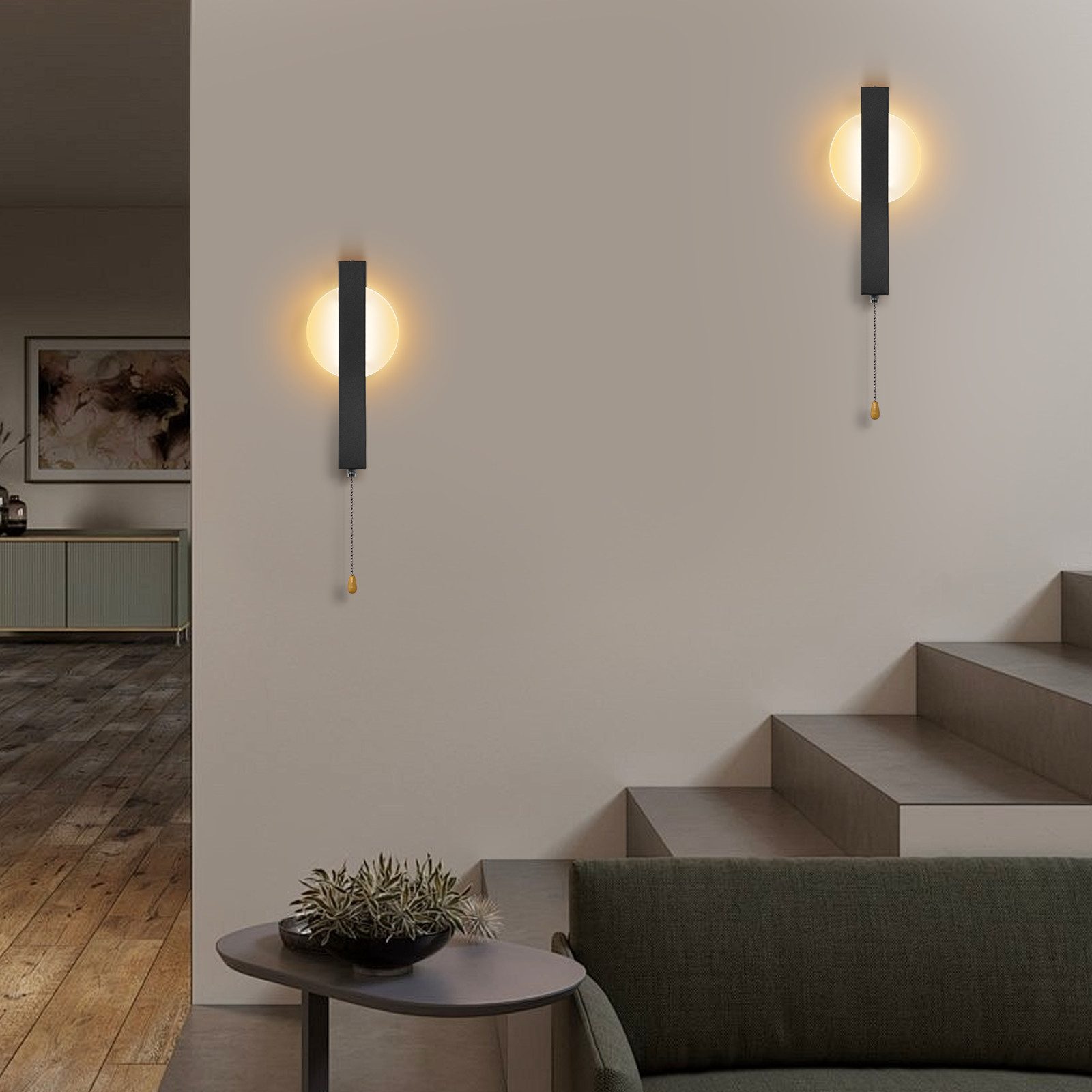 ZMH LED Wandleuchte Innen Wandlampe mit Schalter 3000K Warmweiß, LED fest integriert, warmweiß