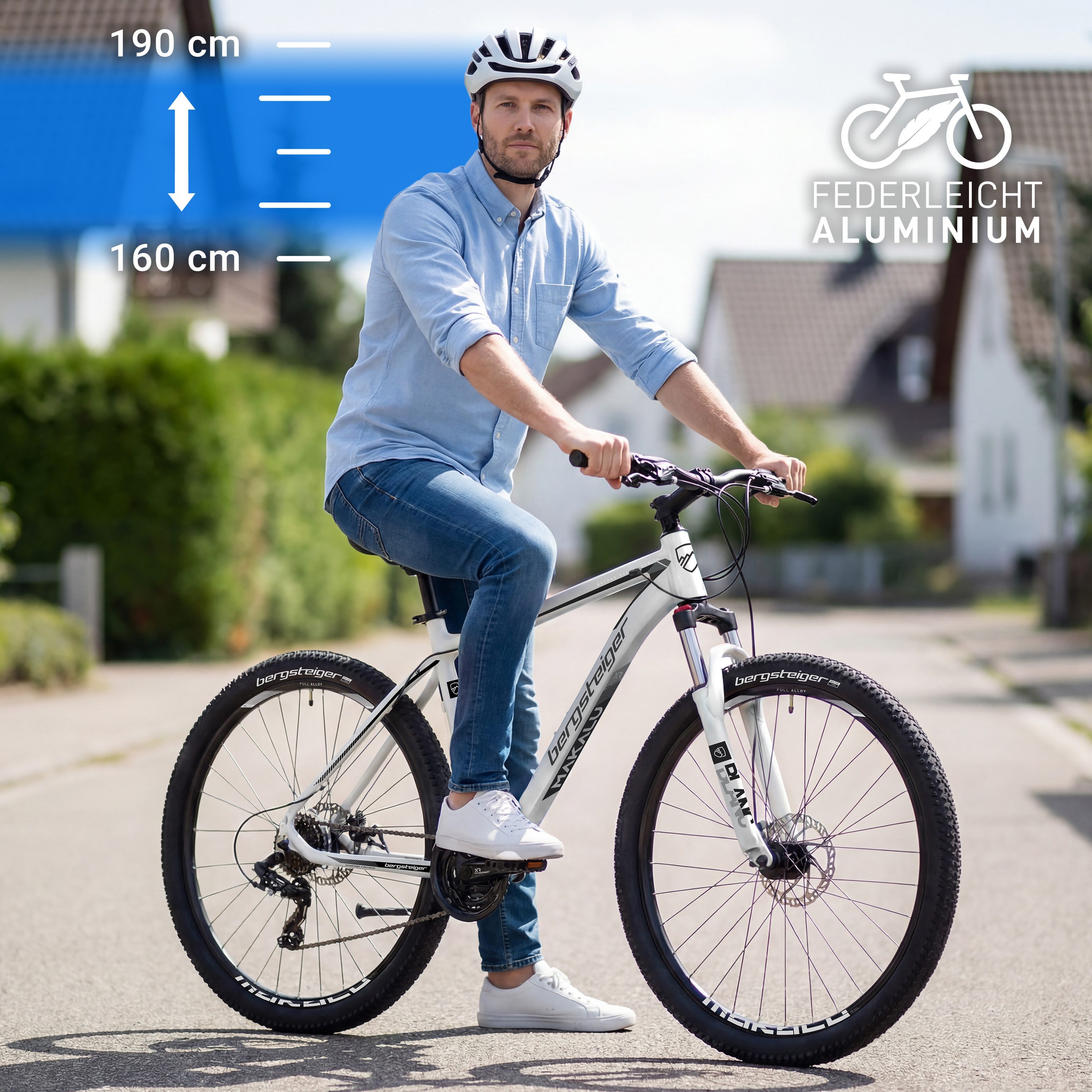 bergsteiger Mountainbike Makalu 26, 29 Zoll Mountainbike Alu, geeignet ab 150 cm, Damen, Herren, 21 Gang Shimano Tourney RD-TY300 Schaltwerk, Kettenschaltung, Scheibenbremsen