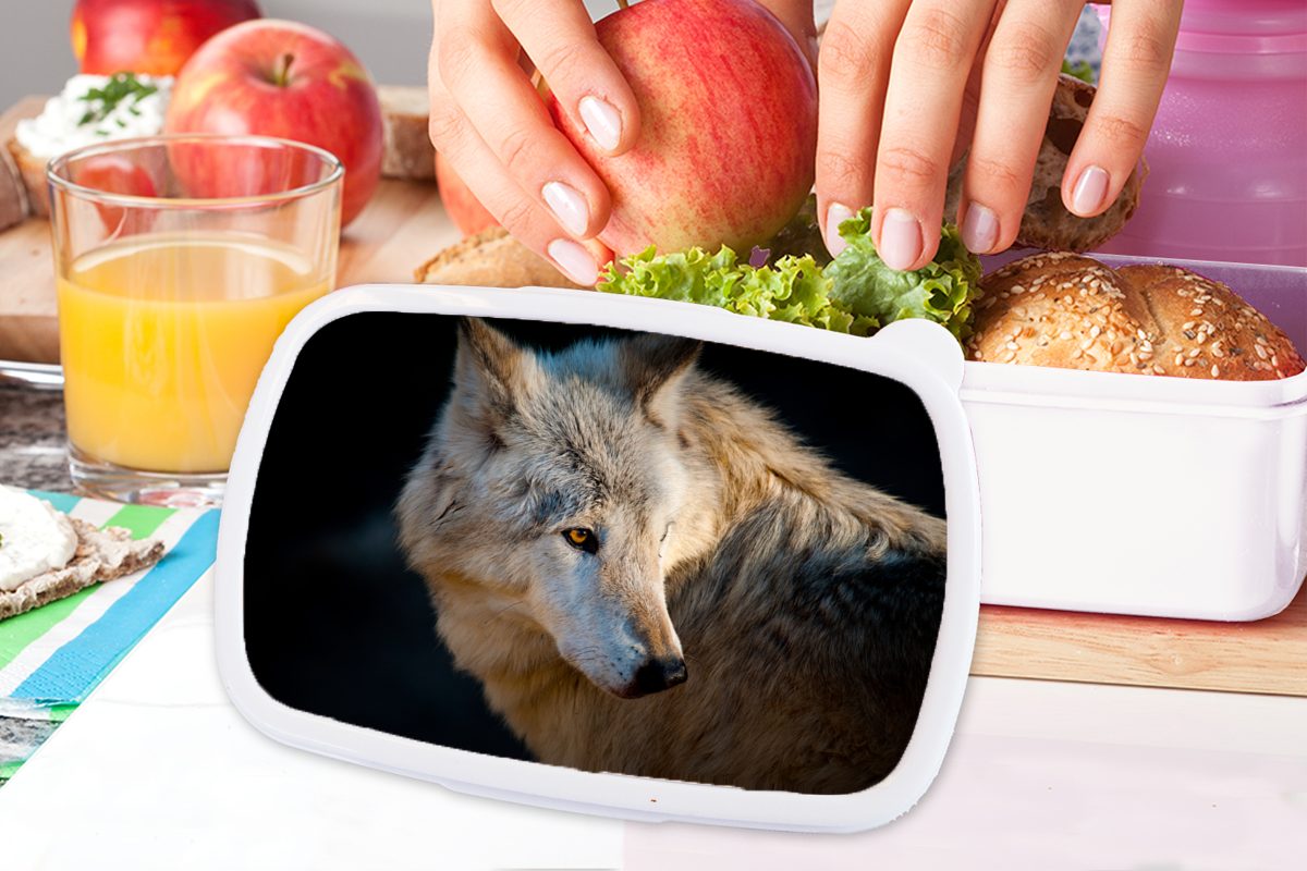 weiß für Kinder und Erwachsene, MuchoWow Brotdose, Kunststoff, und (2-tlg), Leichter Mädchen Brotbox Lunchbox für Polarwolf, Jungs