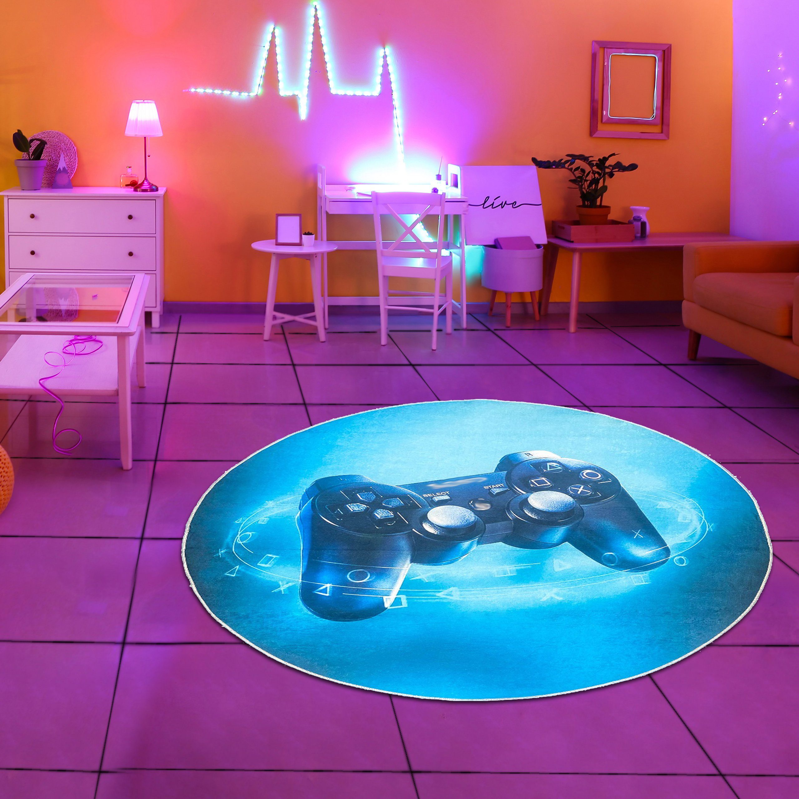 TeppichHome24 Kinderteppich Gaming Teppich mit Joystick, günstig online kaufen