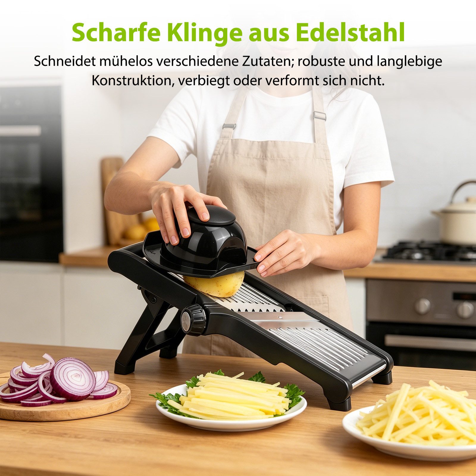 AKKEE Gemüsehobel Multifunktionaler Gemüseschneider, Einstellbare Schnittstärke, 5-In-1 Gemüseschneider, Aus Edelstahl gefertigt