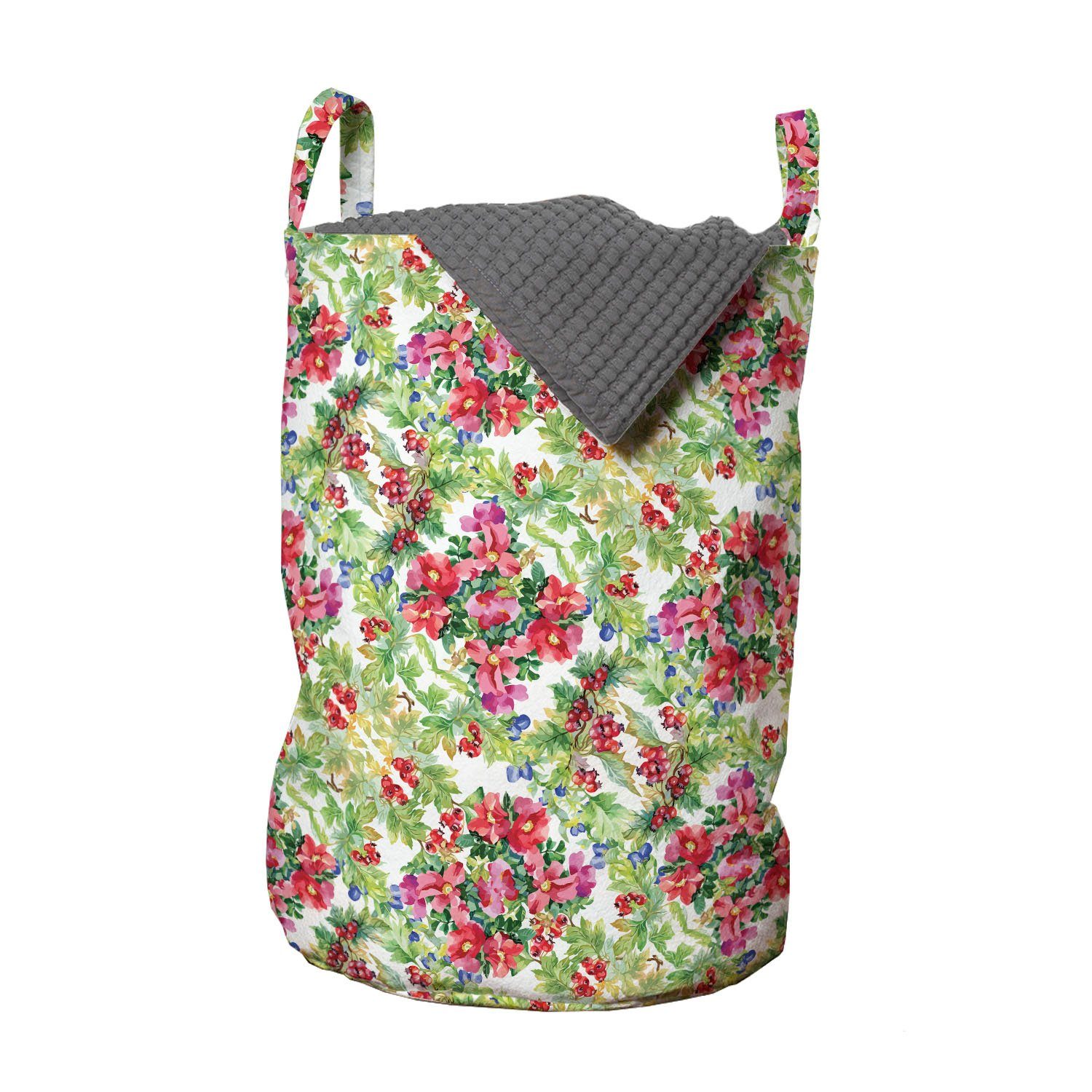 Abakuhaus Wäschesäckchen Wäschekorb mit Griffen Kordelzugverschluss für Waschsalons, Blumen Aquarell-Lilien-Blumenstrauß