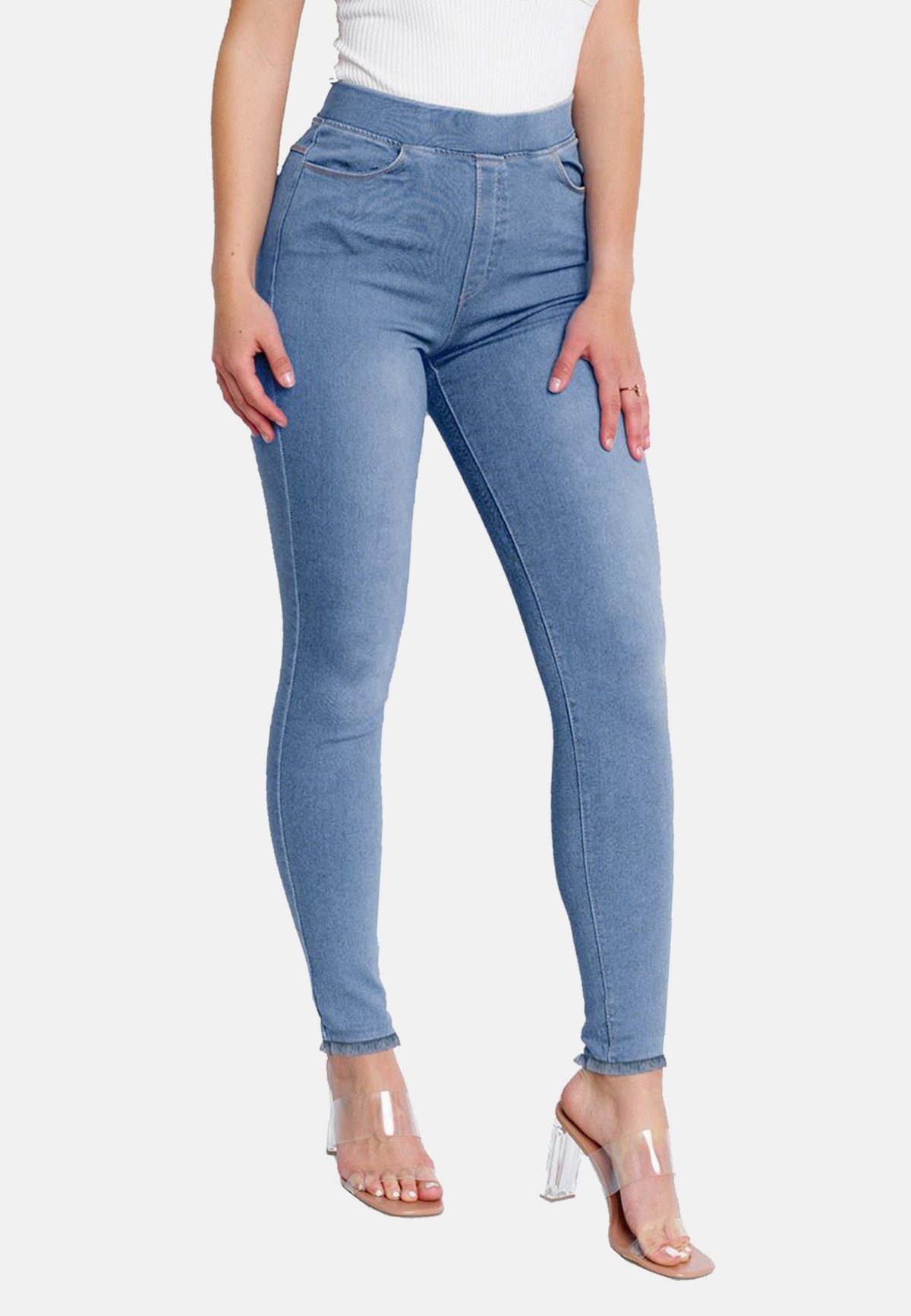 Egomaxx Skinny-fit-Jeans Denim Skinny Jeans Hose Stretch Röhrenjeans Vintage (1-tlg) 3261 in Hellblau