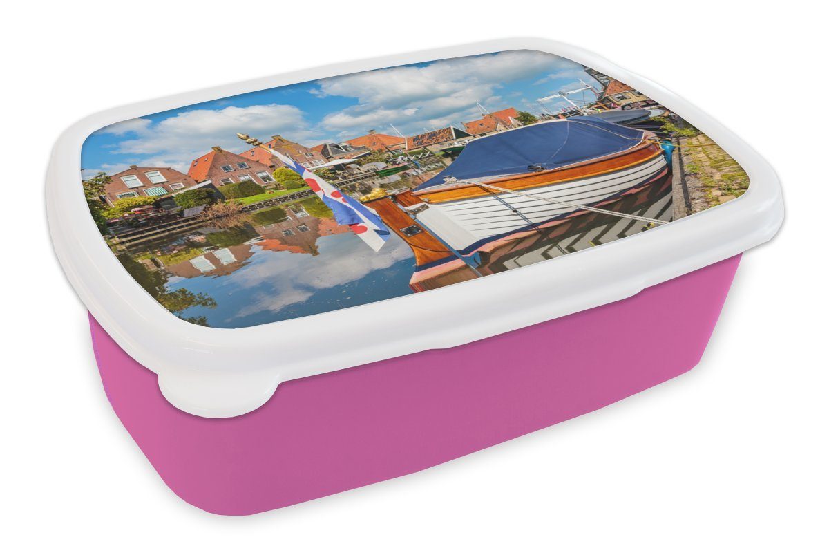 Kunststoff Lunchbox Snackbox, Mädchen, Erwachsene, - rosa (2-tlg), MuchoWow Friesland Brotbox Kinder, Dorp, Schaluppe Kunststoff, - für Brotdose