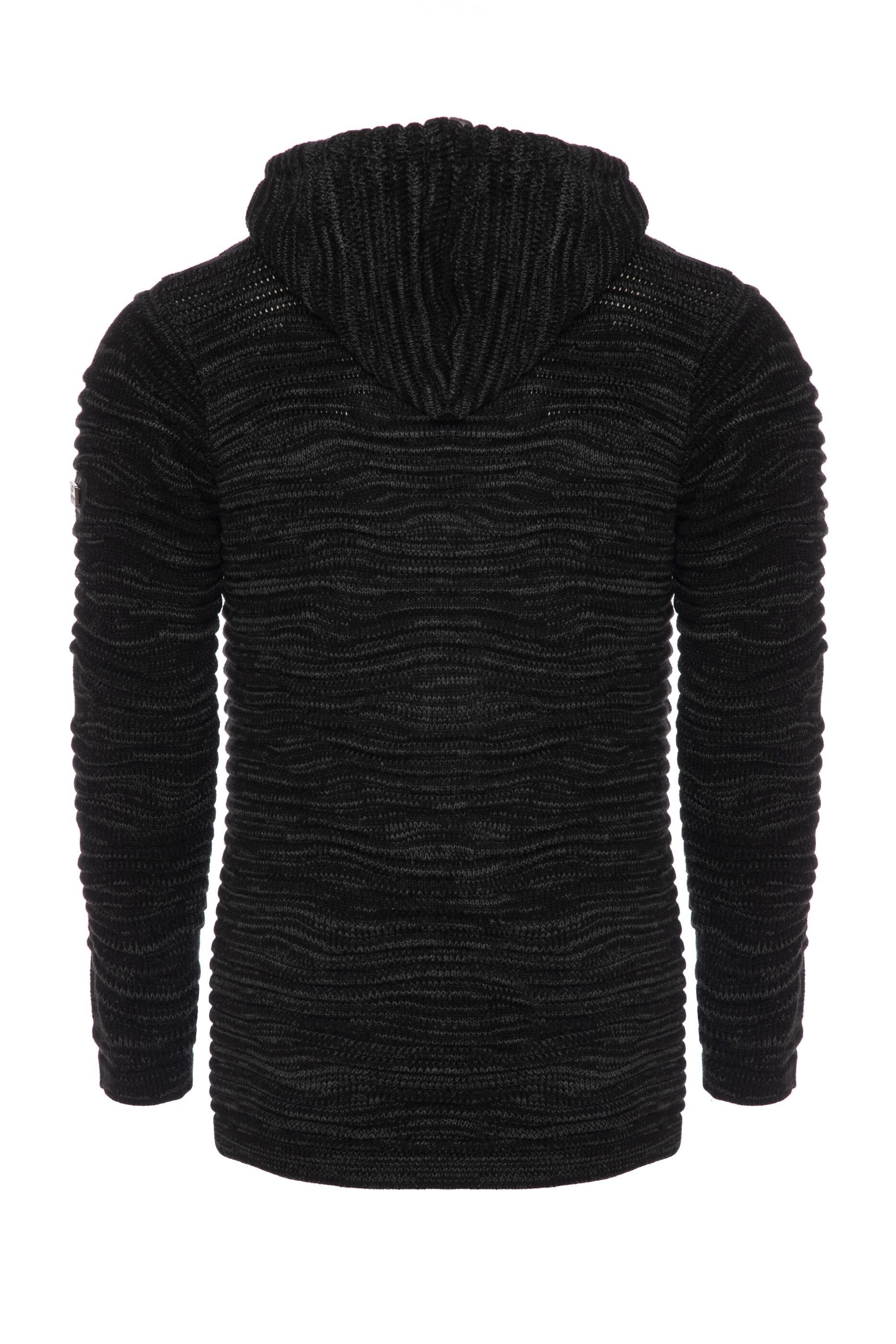 Reißverschluss Black Lang Kapuze Lang Strickjacke mit Strickjacke Kapuze und und CARISMA Reißverschluss mit