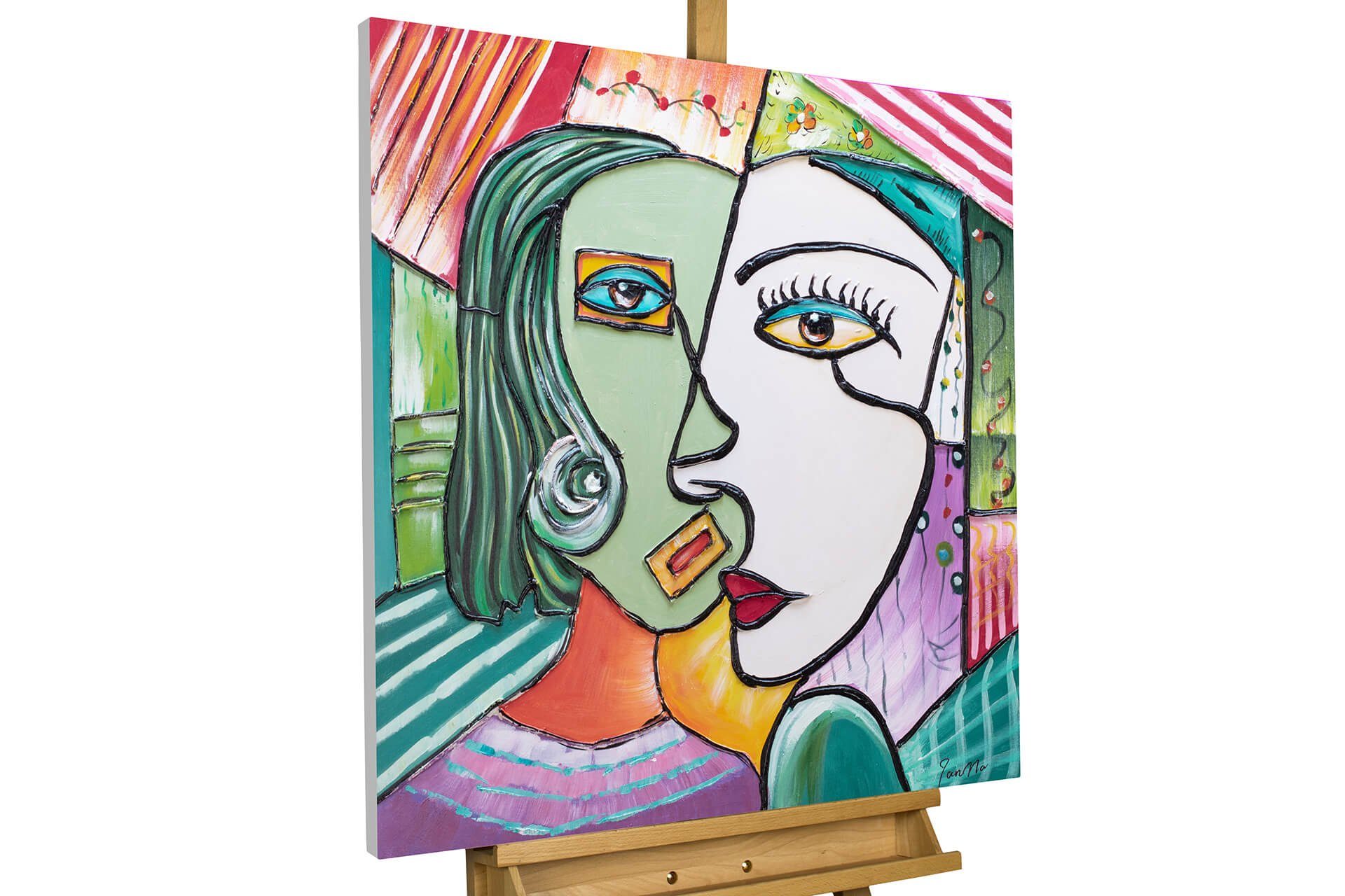 KUNSTLOFT Gemälde Perfect Completement 80x80 cm, Leinwandbild 100% HANDGEMALT Wandbild Wohnzimmer