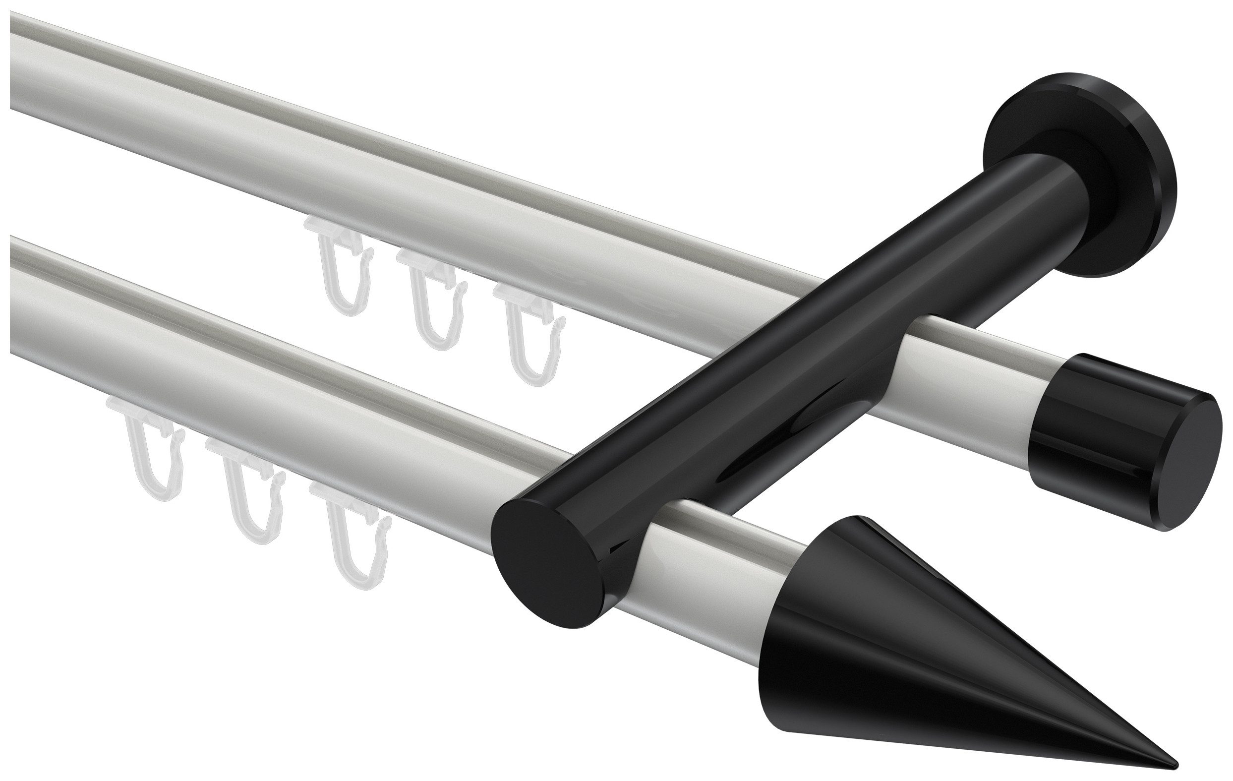 INTERDECO Innenlaufschiene Platon Savio, Ø 20 mm, 2-läufig, Fixmaß, kürzbar, Wandmontage, Aluminium, Weiß / Schwarz / Bicolor