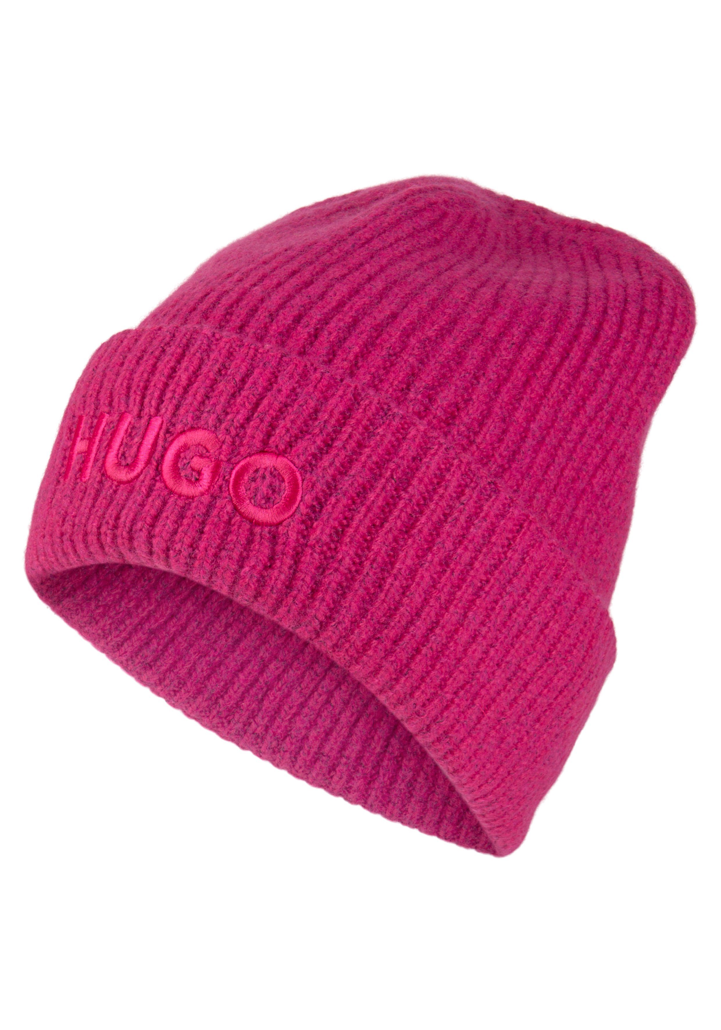 HUGO Beanie Social_hat mit Pink Logostickerei Medium