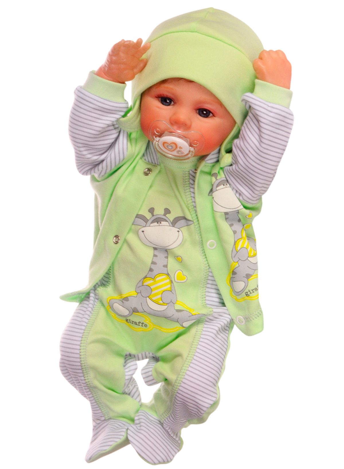 La Bortini Strampler Shirt Mütze Baby Anzug Erstlingsset unisex in grün für Neugeborene