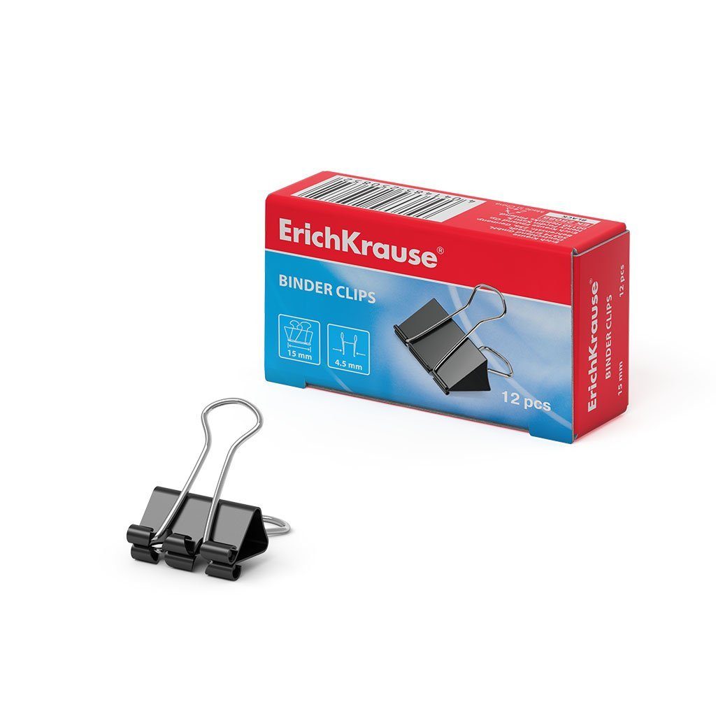Erich Krause Büroklammer, Foldback Klammern 15mm Metall 12 Stück Schwarz