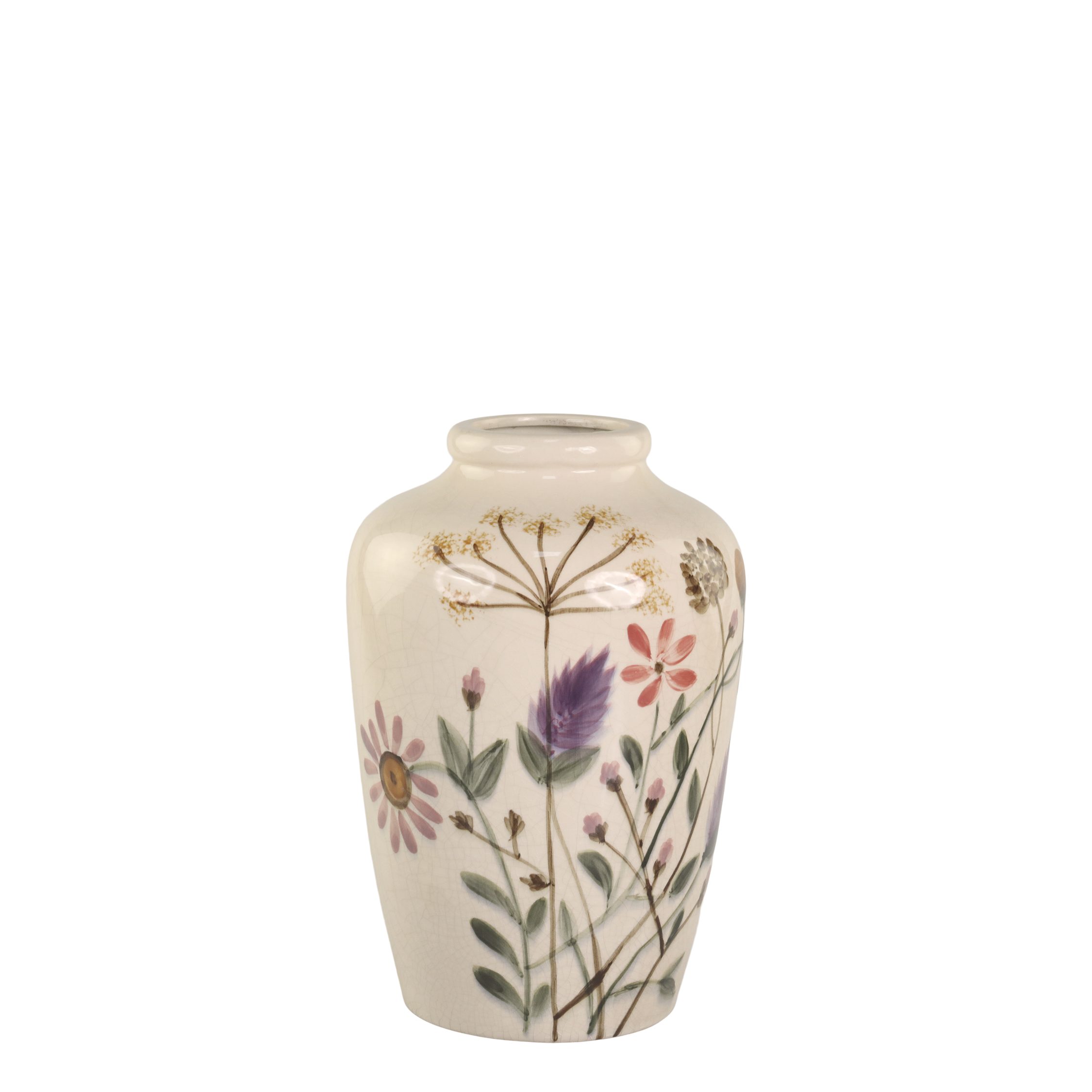 Tischvase Wunderschöne Vase m. Blumenmotiv Steingut H30/D20 cm creme
