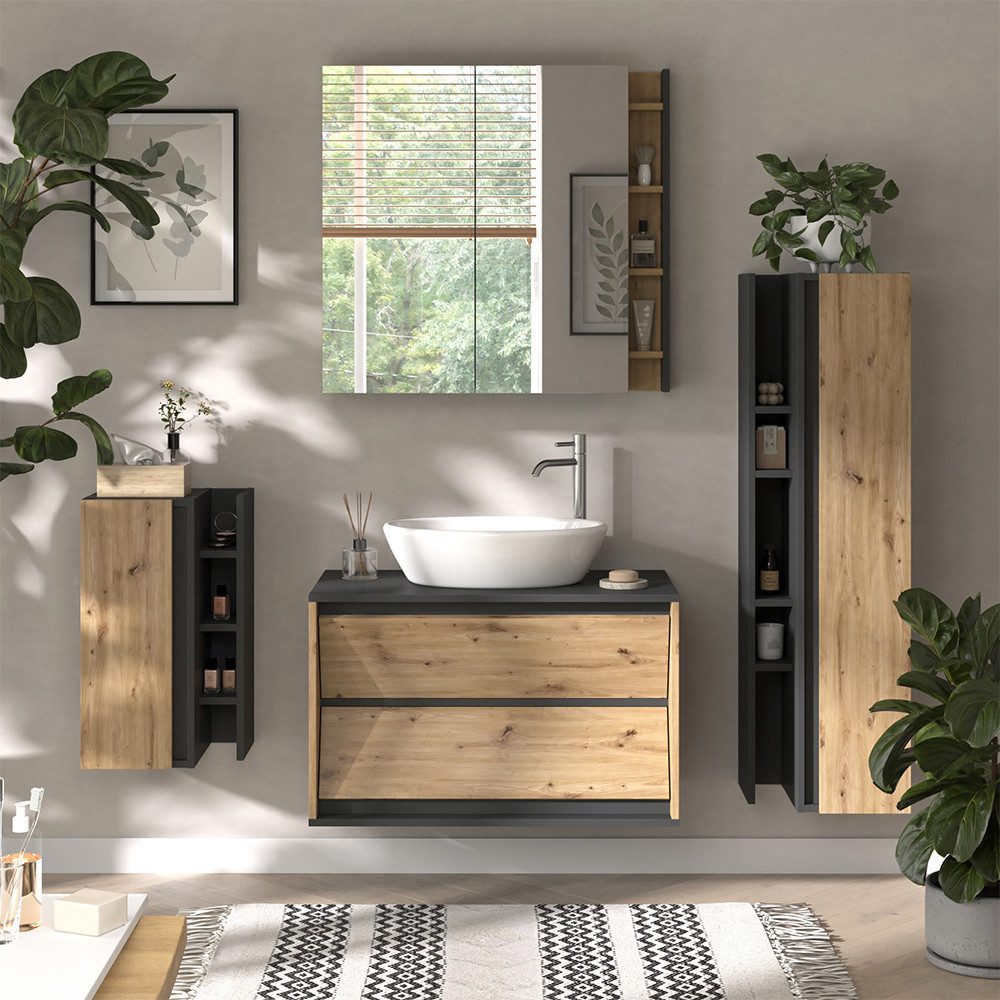 Vicco Hängeschrank Edelin, Anthrazit/Artisan, 35 x 120 cm mit 4 Ablagefächern (1-St)