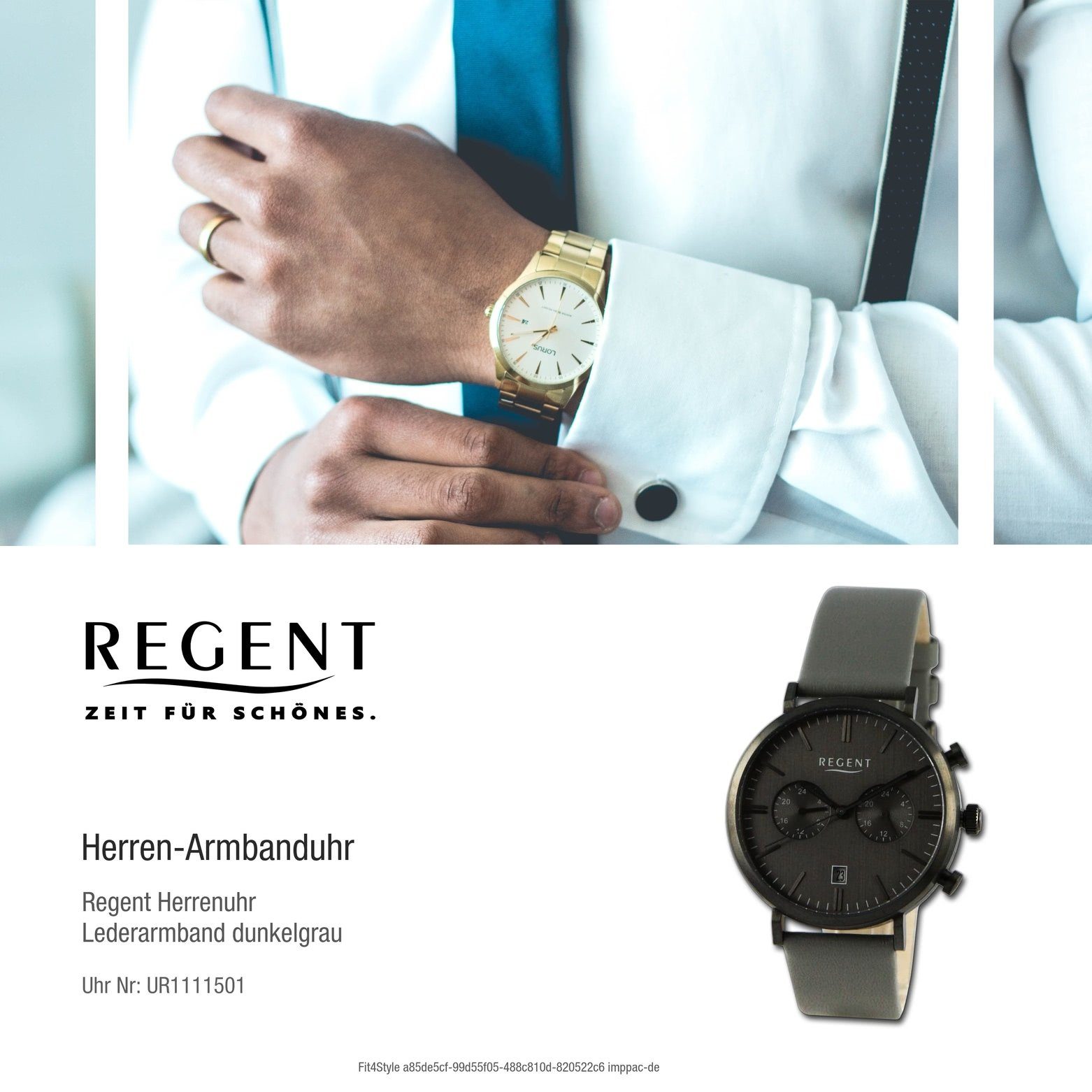 Regent Quarzuhr Regent Herren Armbanduhr Analog, rund, extra (ca. 41mm), groß Herren Lederarmband Armbanduhr
