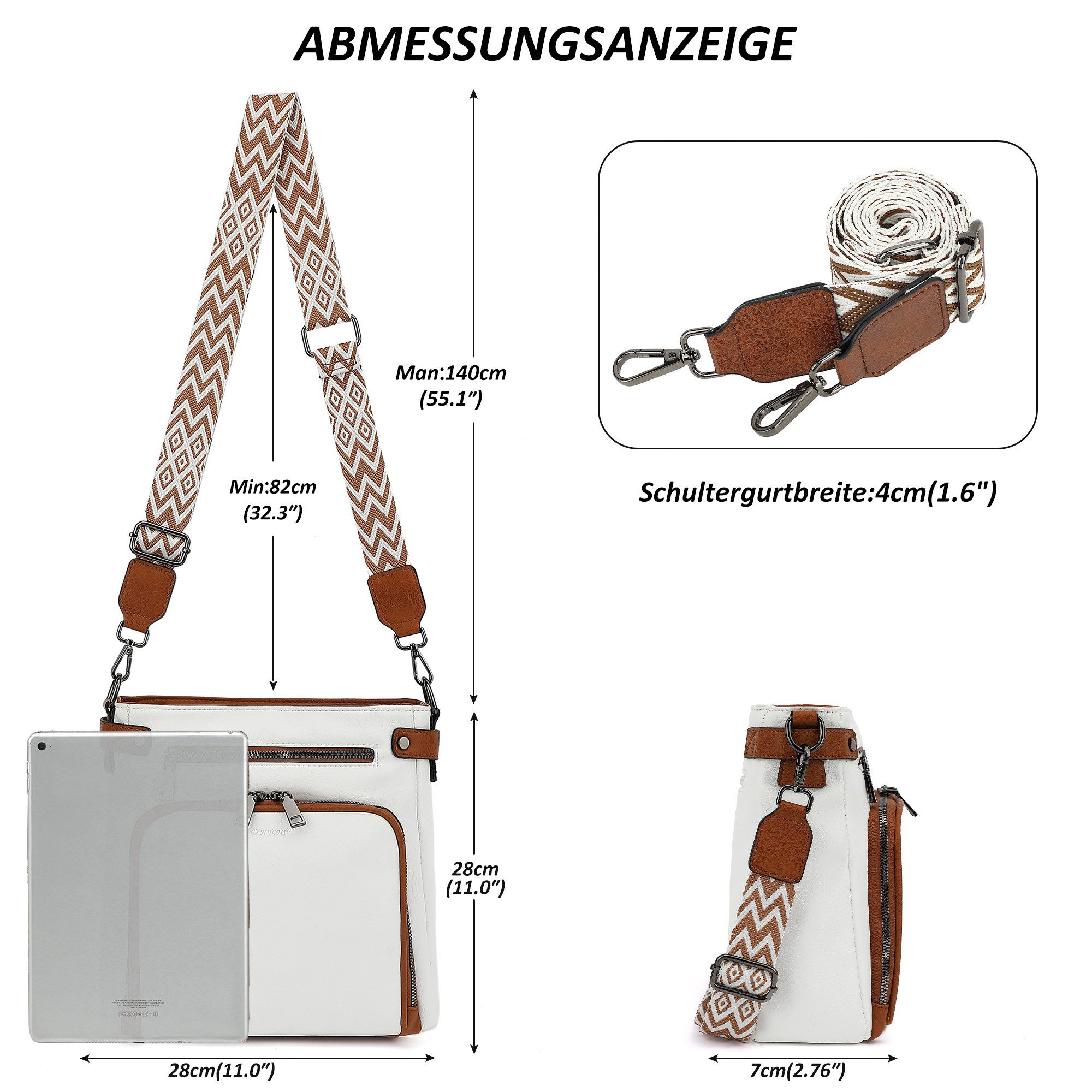 TAN.TOMI Schultertasche Handtasche damen mittelgroß Umhängetaschen crossbody bag, Retro leder PU damentaschen mit breitem gurt handtaschen