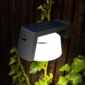 click-licht LED Solarleuchte LED Solar Wandleuchte Moon in Anthrazit 9,5W 1000lm IP44 mit Bewegungs, keine Angabe, Leuchtmittel enthalten: Ja, fest verbaut, LED, 4000, Solarleuchten