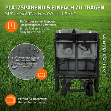 Hauki Bollerwagen Transportwagen für Kinder faltbar mit Dach und Tasche, Gerätewagen Grau inkl. 2x Netztaschen und Außentasche bis 80kg