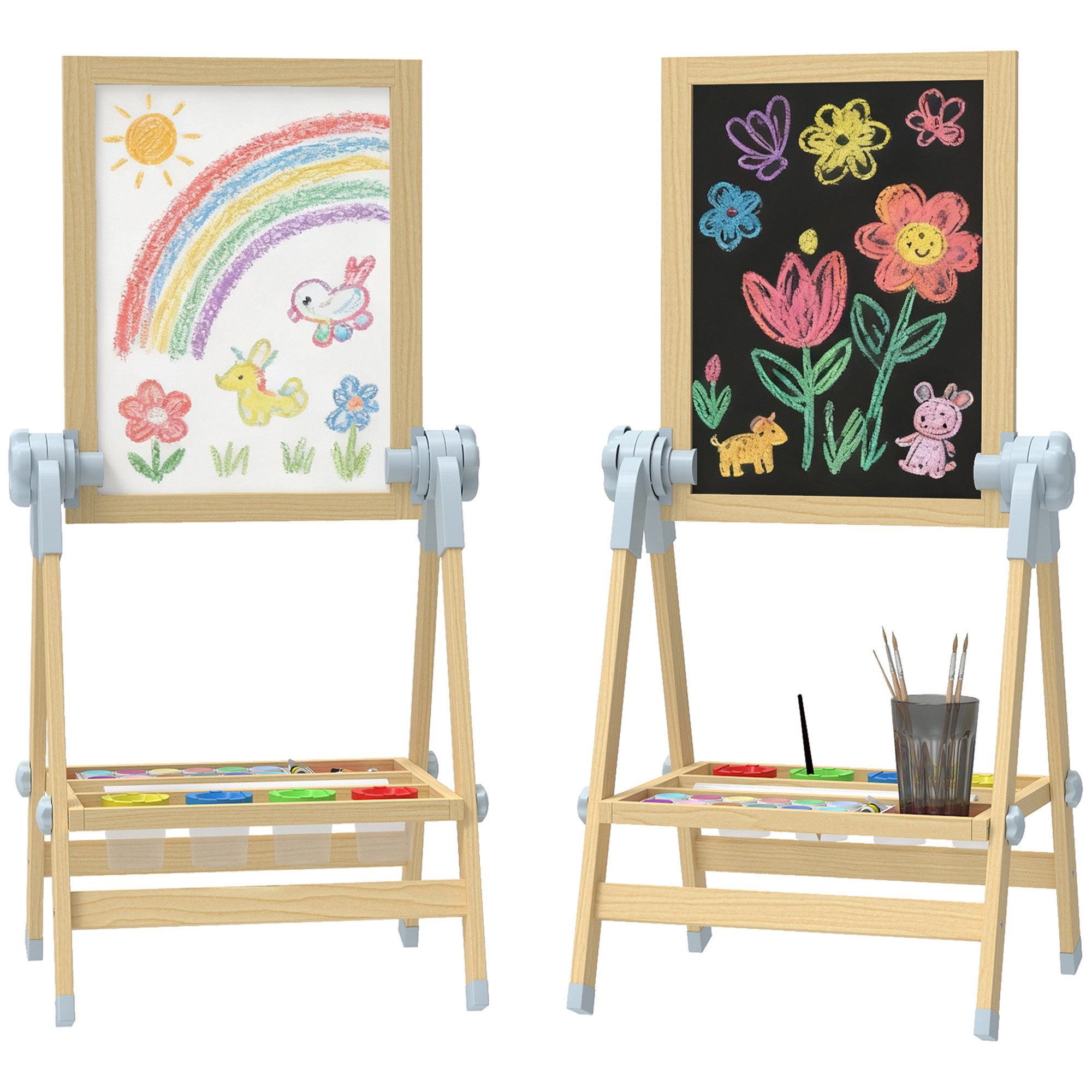 AIYAPLAY Tafel Staffelei Tafel doppelseitig höhenverstellbar mit Papierrolle, (Kreidetafel Kinder, 1-tlg., Kinder Staffelei), für Kinder 3-6 Jahre, Naturholz