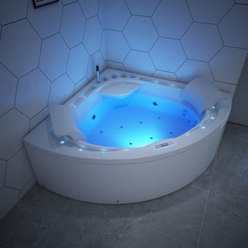 TroniTechnik Whirlpool-Badewanne ANDROS, 160 cm x 160 cm, Whirlpoolpumpe, 1-2 Personen, (inkl. Zubehör, vormontierte Badewanne mit Unterwasser LED), Premium Whirlpoolpumpe, Unterwasser LED, Massagedüsen