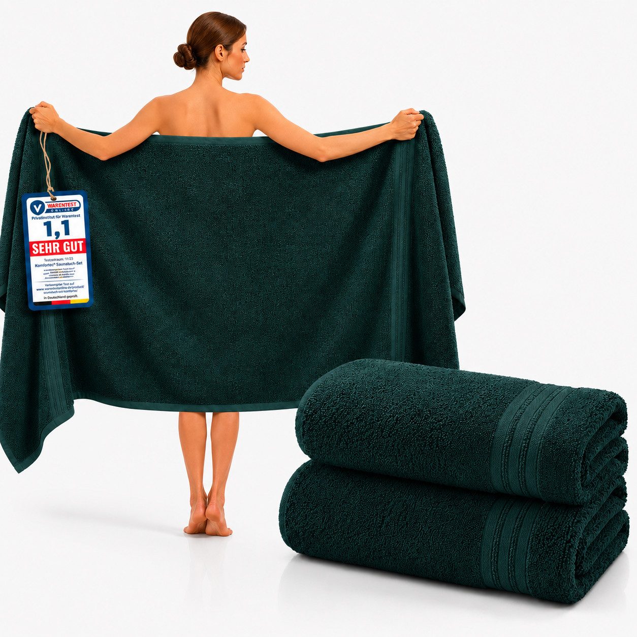 Komfortec Saunatuch 2er Set extra Große - Premium Badetuch - 80x200 XXL, Frottee (2-St), extra Große, 100% Baumwolle, Weich, Schnelltrocknend