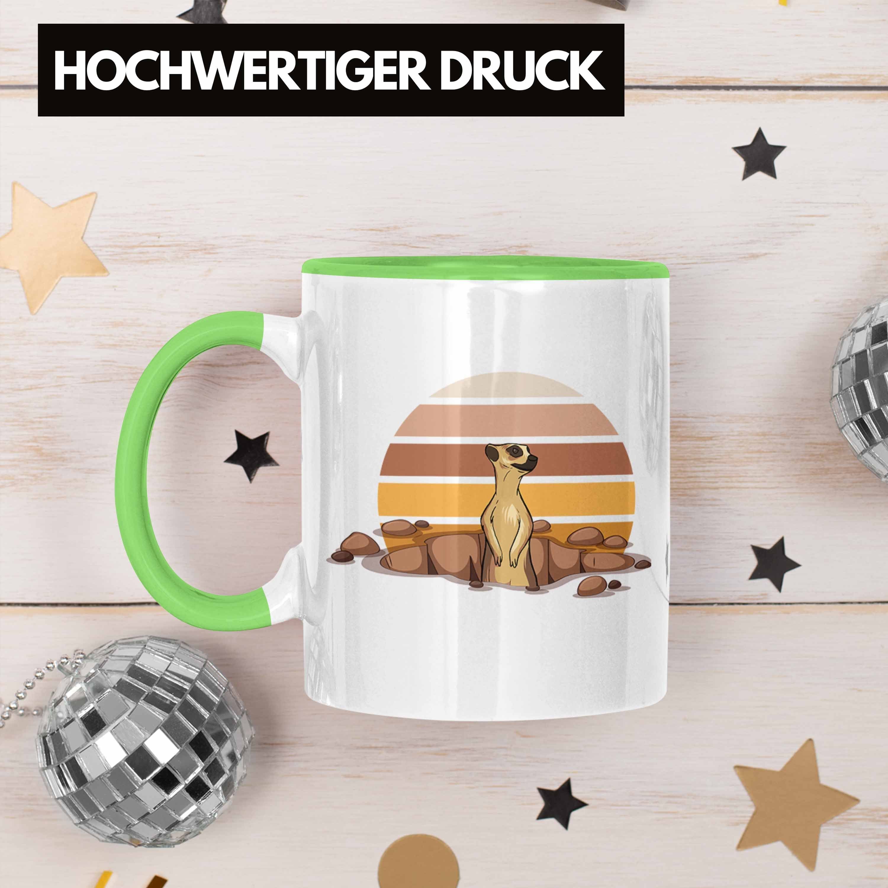 Trendation Tasse Grün für Geschenk Erdmännchen Grafik Tierliebhaber Tolles Tasse 