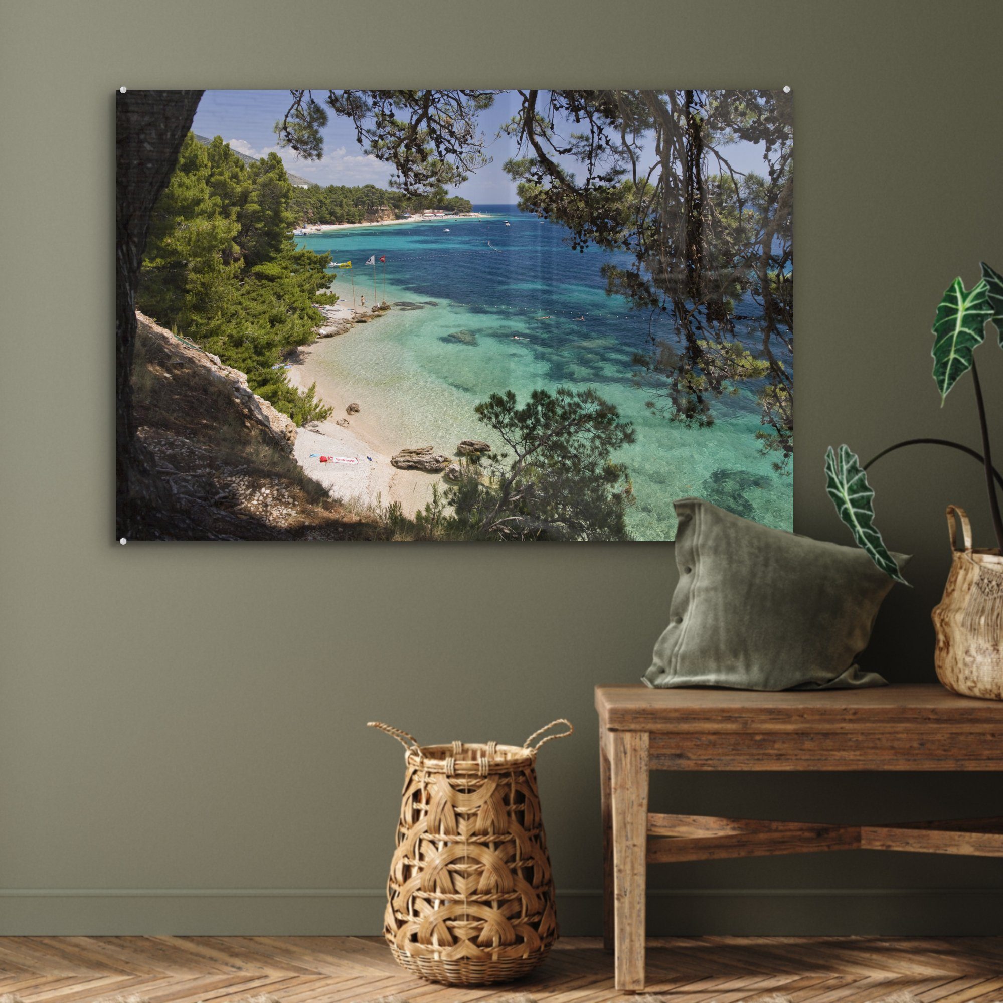 Schlafzimmer Zlatni Wohnzimmer (1 & von Bäume in St), Strand Acrylglasbilder Überhängende Acrylglasbild Rat Kroatien, MuchoWow am