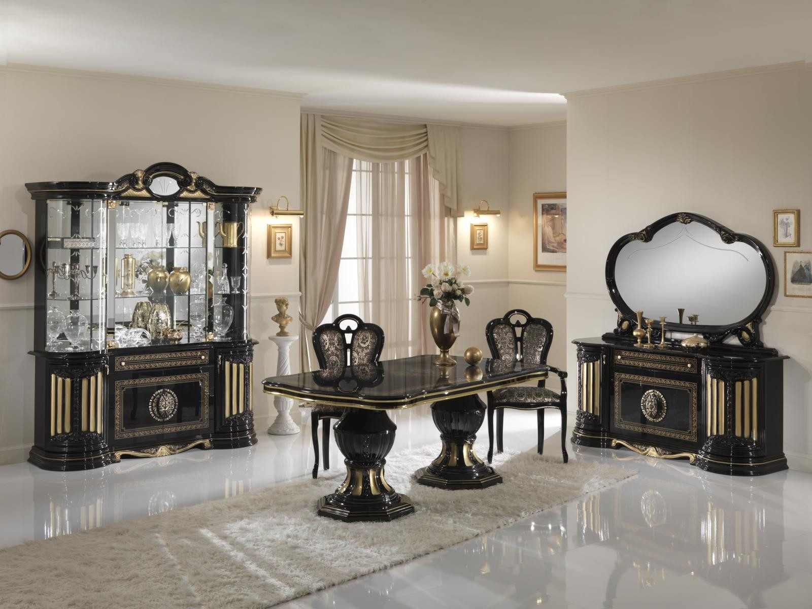 Xlmoebel Esstisch Klassischer Tisch im italienischen Stil in Schwarz und Gold, Made in Europa