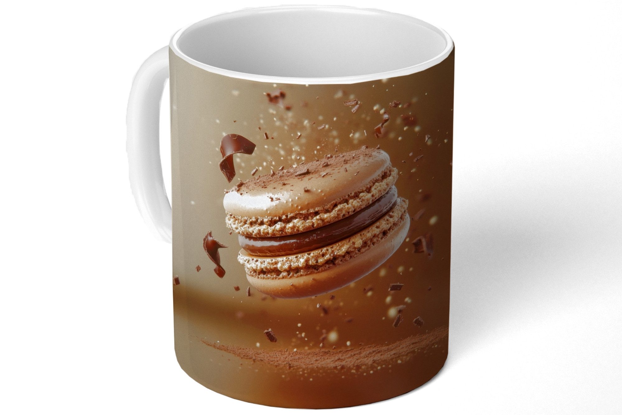 MuchoWow Tasse Schokolade - Makronen - Lebensmittel - Süßigkeiten, 1-tlg., Keramik, Kaffeetassen, Teetasse, Becher, Kaffeebecher, Geschenk