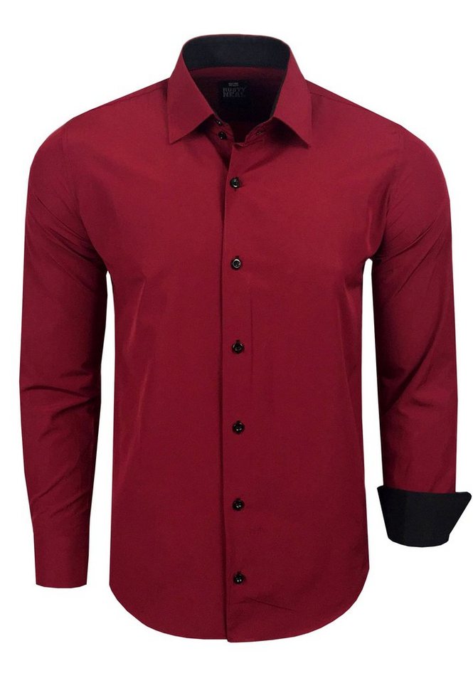 Rusty Neal Langarmhemd mit trendigem Farbkontrast, Mit farblich abgesetzter  Knopfleiste auf der Front