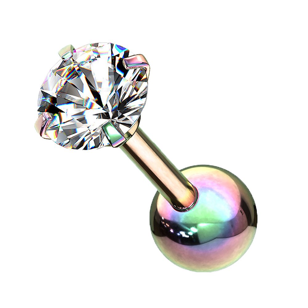 Taffstyle Piercing-Set Tragus Chirurgenstahl mit runden Zirkonia Rainbow 1,2mm x 6mm x 3mm (Knorpel Tragus Conch Orbital Ohrring Piercing Ohrpiercing), Helix Knorpel Stecker Rook Lobe Daith Ohrpiercing Cartilage Ohr Snug