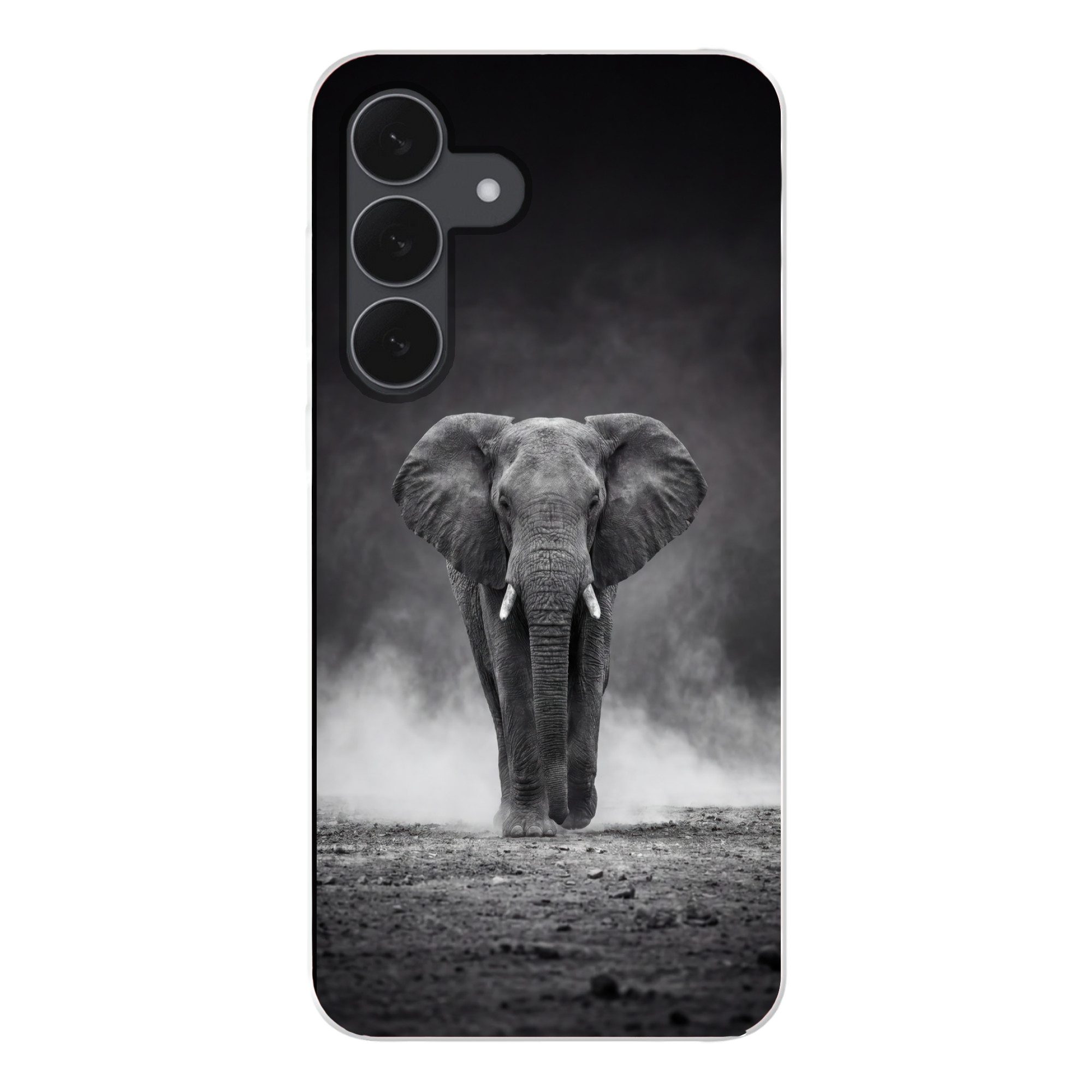 MuchoWow Handyhülle für Samsung Galaxy S25 FE Elefant - Schwarz - Weiß - Rauch, Smartphone-Bumper, Print, Handy Schutzhülle Dünn