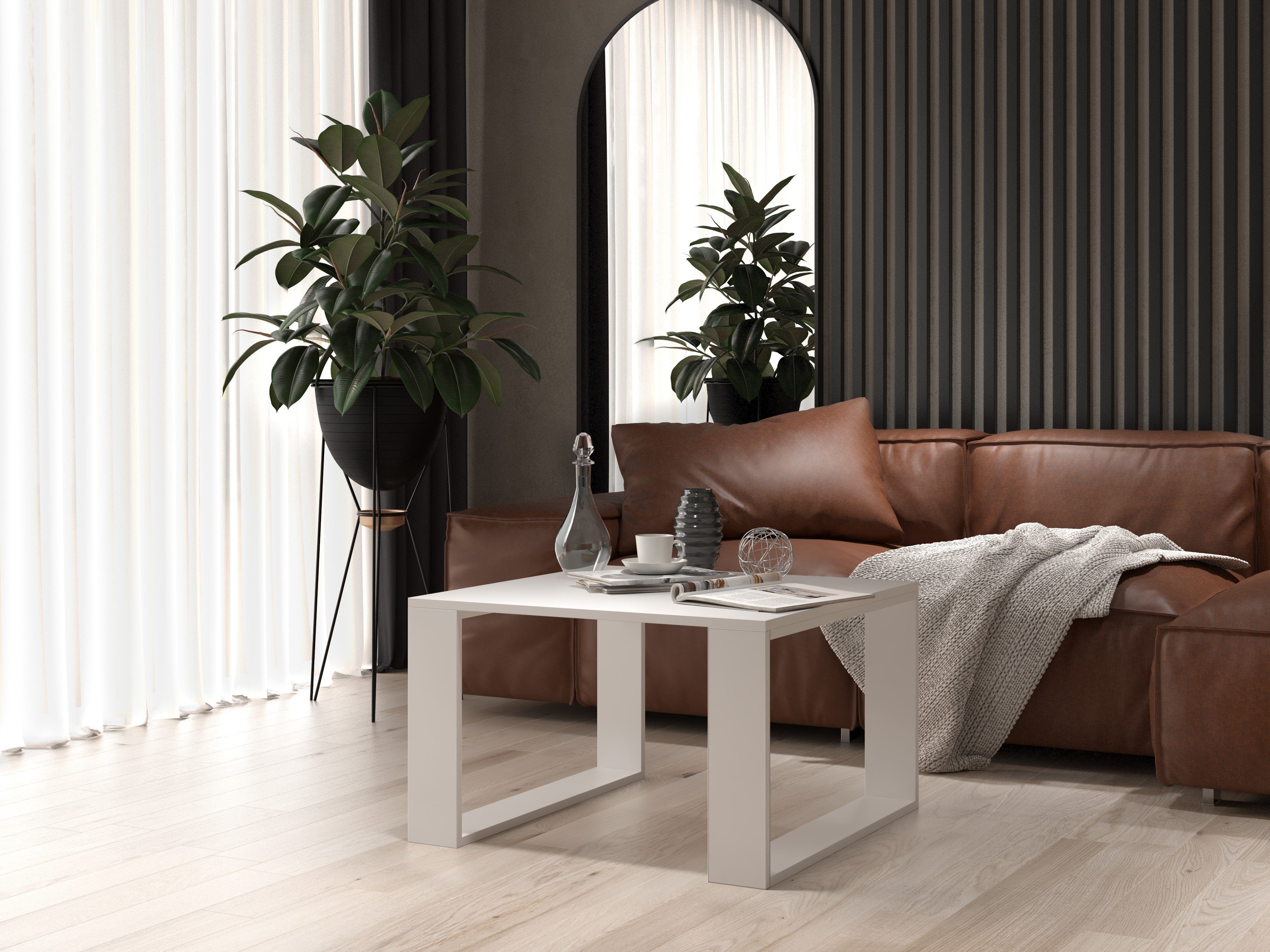 (LxBxH), Tisch cm kratzfeste Couch, Collective 67x67x40 Couchtisch Home Wohnzimmer Oberfläche, Design, Beistell Beistelltisch weiß Loft