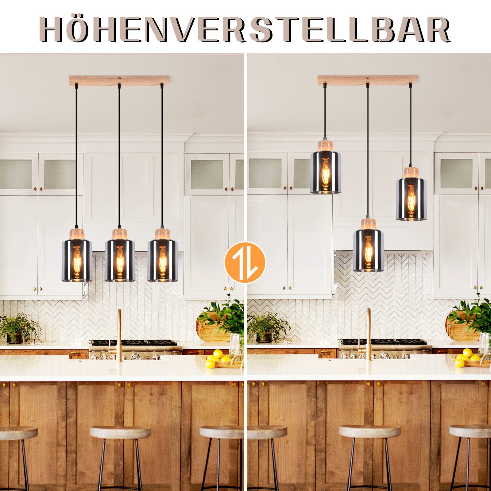 Nettlife Pendelleuchte Holz esstisch Vintage 1/3/4 flammig E27 Esszimmerlam günstig online kaufen