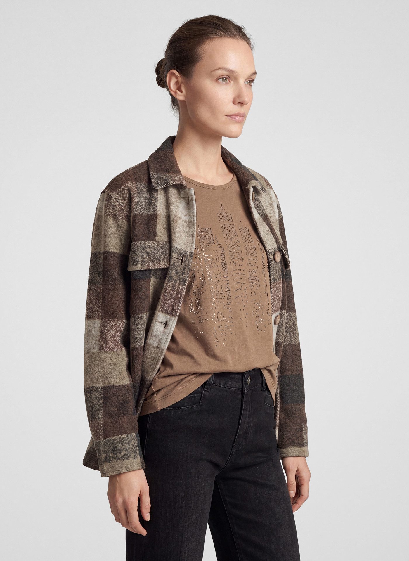 Rabe Hemdjacke im Karo-Look und mit Knopfleiste