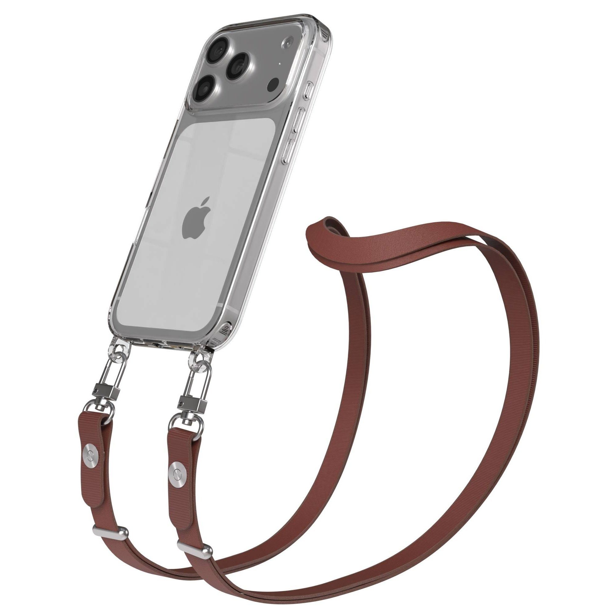 EAZY CASE Handykette für Apple iPhone 17 Pro Handyhülle mit Handyband magnetisch, Stylische Handykordel in Dunkelbraun mit Magnet und 2x2 Connectoren