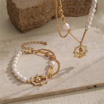 Rouemi Perlenkette Damen Pearl Anhänger Halskette, Vintage Pearl Rose Armband