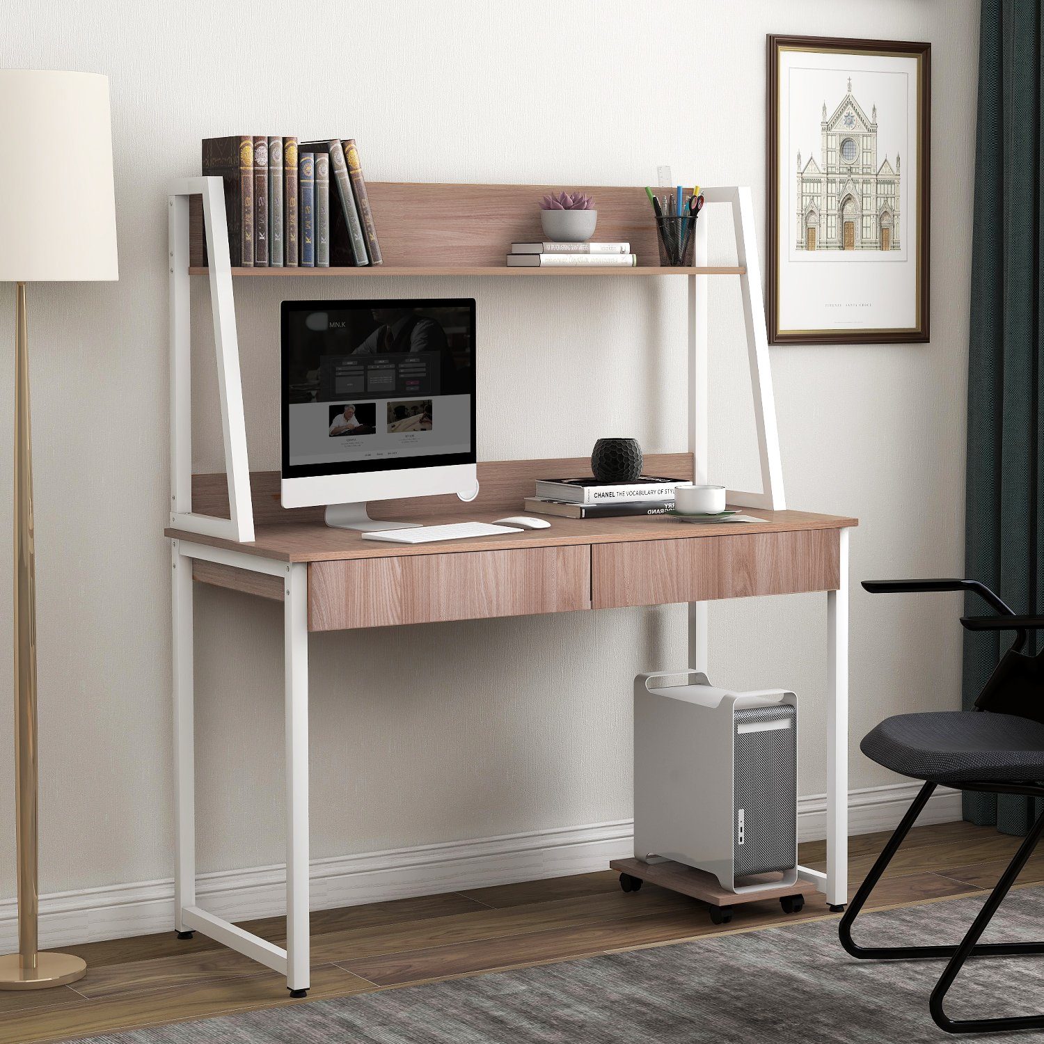 Flieks Schreibtisch »Ideal«, Arbeitstisch aus MDF und Stahl, Computertisch  Bürotisch mit Ablagen Regal & 2 Schubladen online kaufen | OTTO