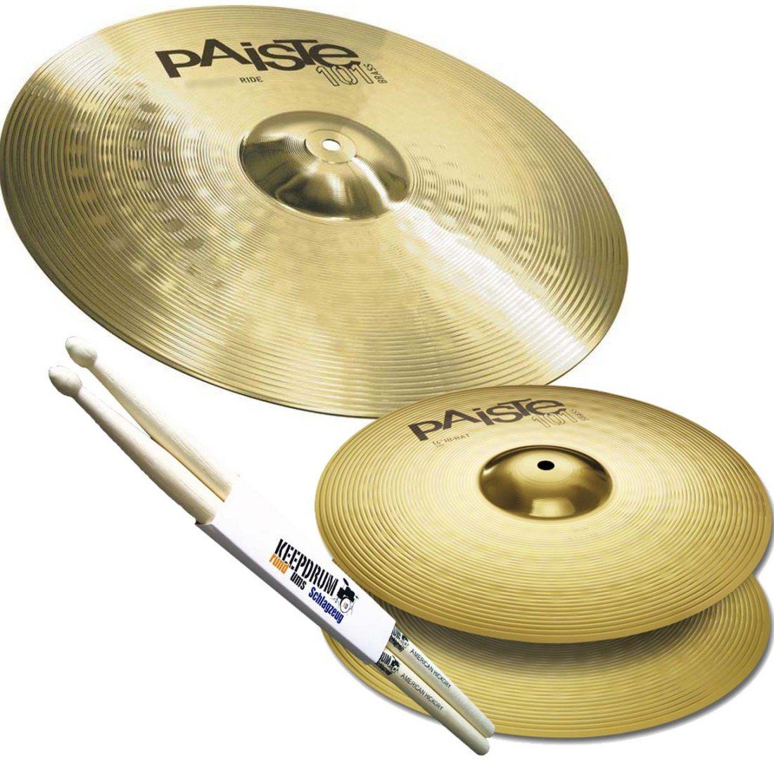 Schlagzeug Paiste 101 Becken Set 14 Hihat 20 Ride mit Sticks