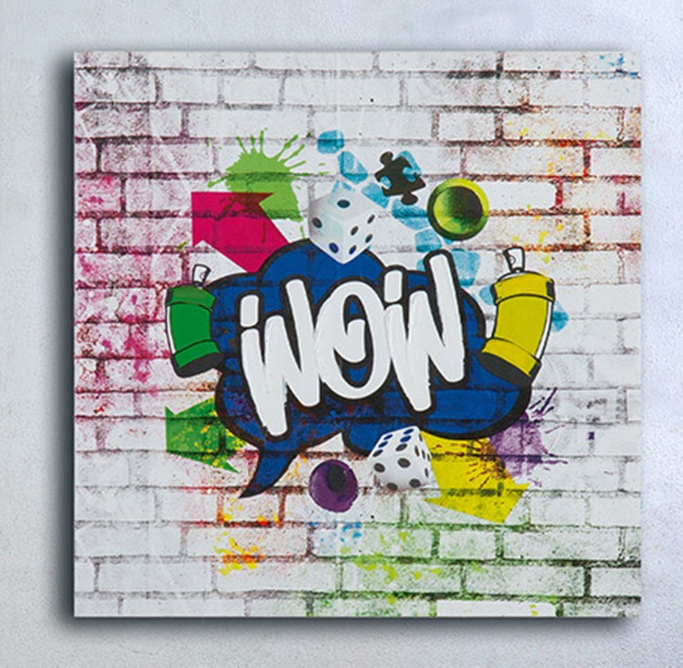 dekojohnson 30x30cm Art Wanddekoobjekt WOW Street bunt Leinwandbild POP-Art